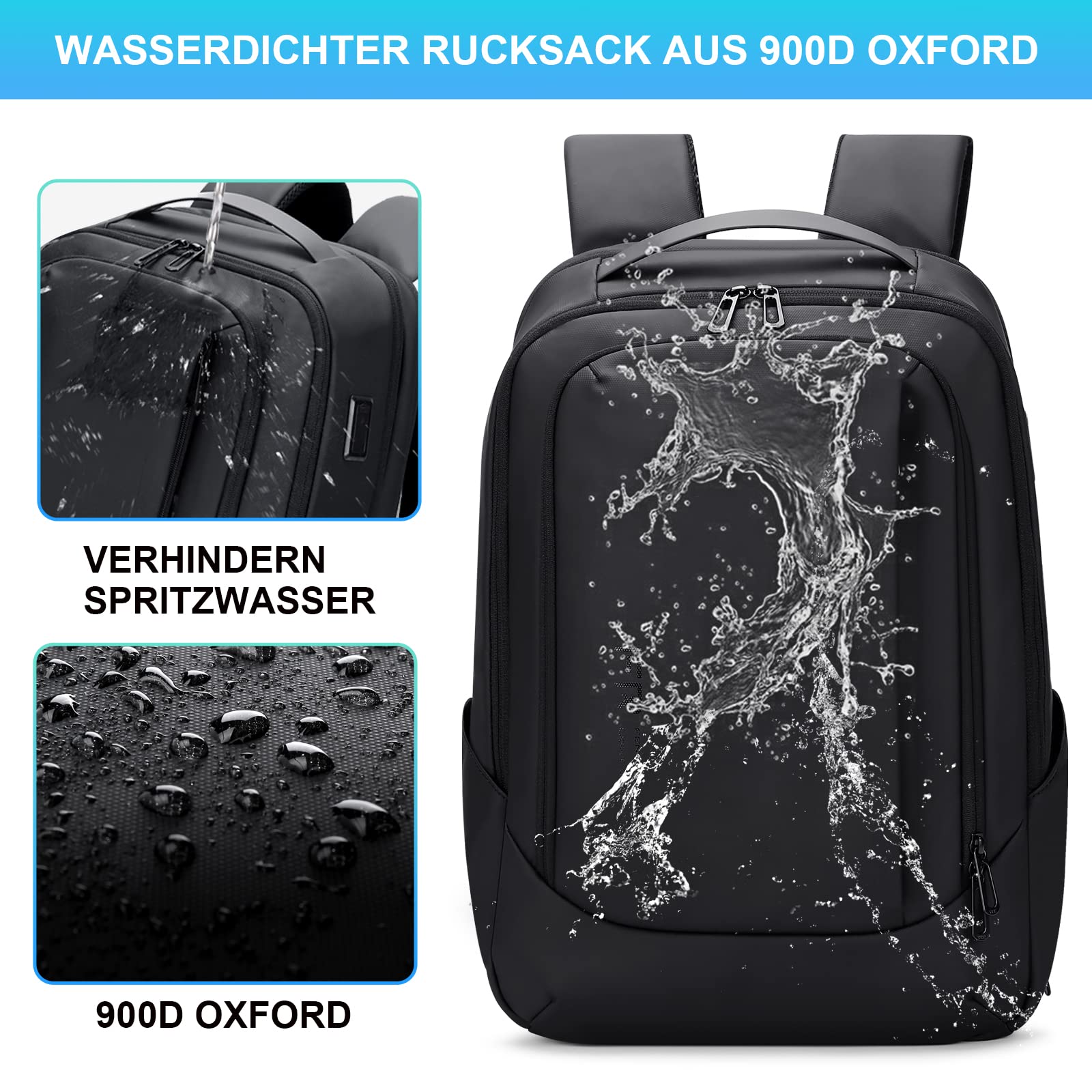 FENRUIEN Erweiterbarer Laptop Rucksack YKK-Reißverschlüssen 26L-38L Rucksack Business Rucksack Herren Laptop Tasche 15.6 Zoll für Herren und Damen Mädchen Teenager mit Laptopfach USB-Ladeanschluss