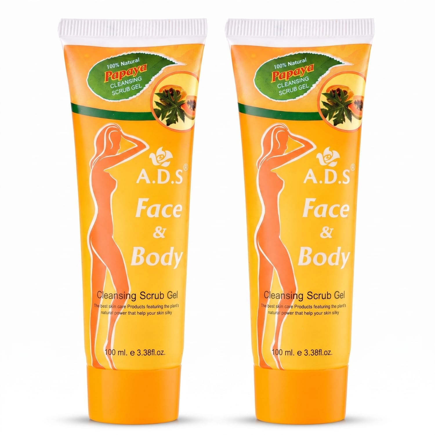 a.d.s. papaya face & body deep cleansing scrub gel (100 ml x 2) gentle exfoliating face scrub with papaya extract for removing dead skin cells, smoothing rough skin texture & refreshing dull skin