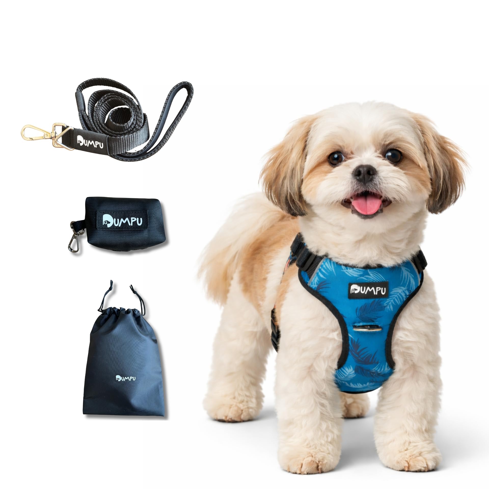 Comfort Adjustable Dog Harness with Free Carry Bag, Padded Leash & Poop Bag Holder, Size S, Leaf Design, Soft Padded Chest & Back, No-Pull Design, Safety Buckles, Reflective Trim-image-22