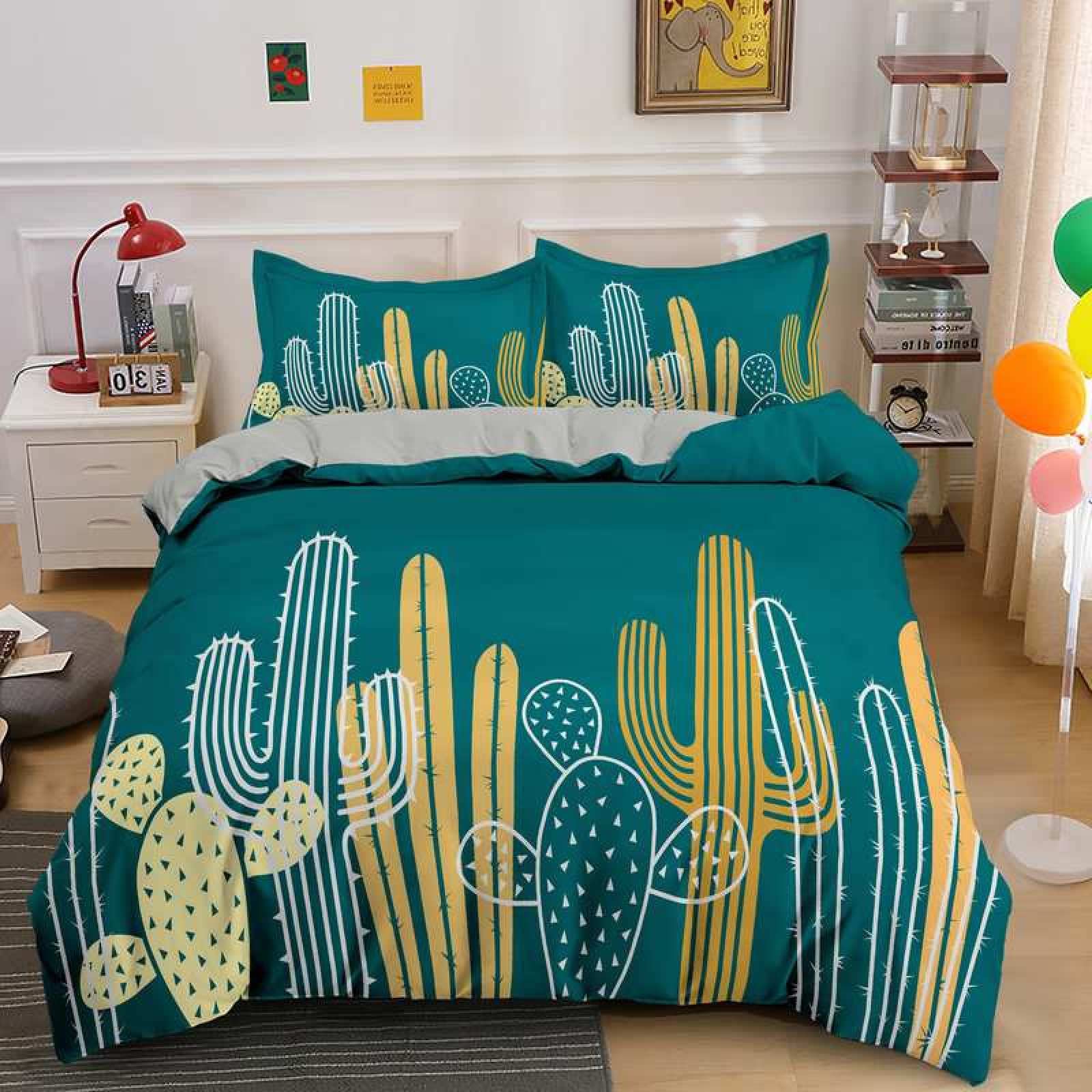Housse de couette 220x240 cactus vert pour une chambre adulte cocooning