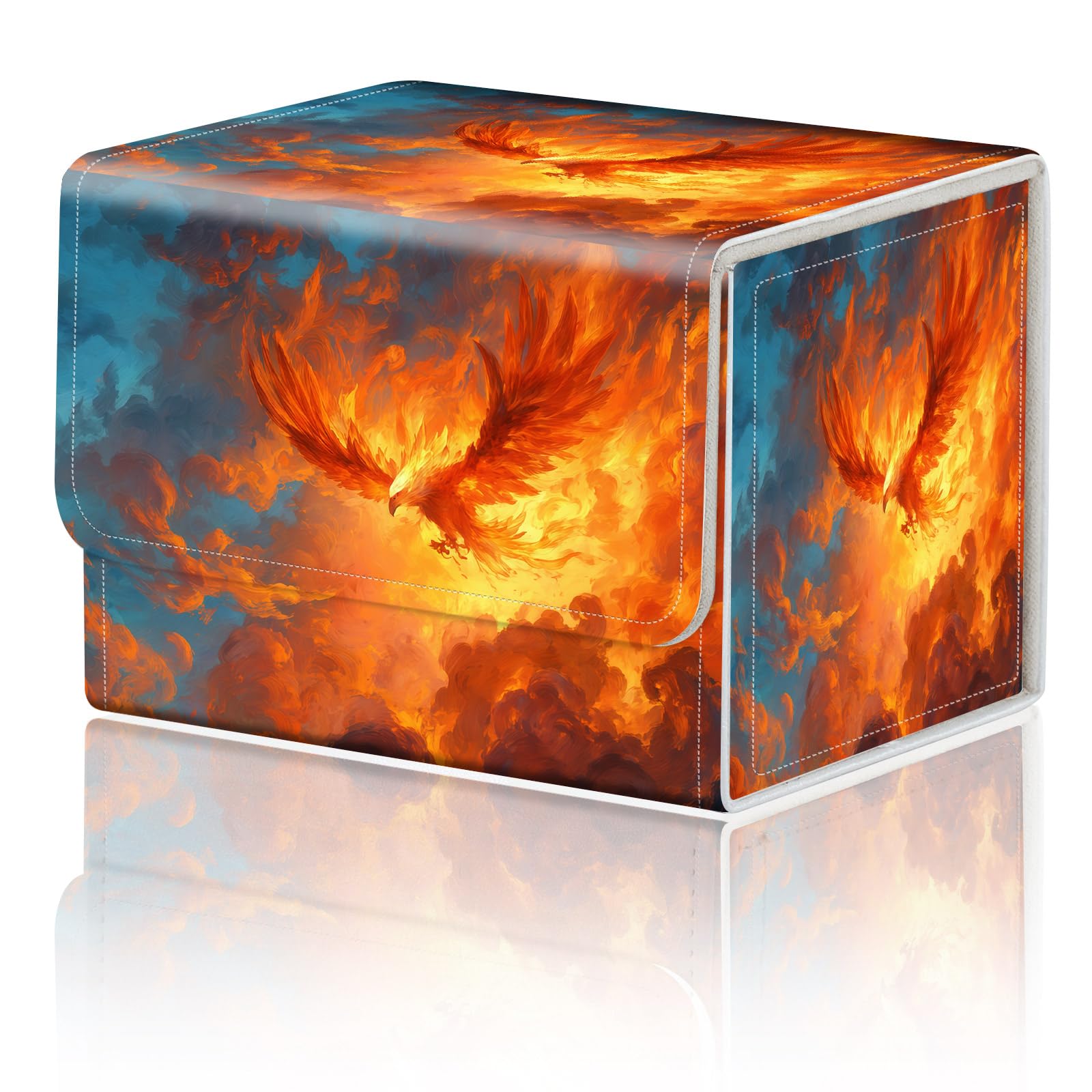 Card Game Storage Box for TCG Deck Box MTG Card Box Organizer Trading Card Case Commander Deck Box TCG Card Storage Box Magnetic Closure Creative Pattern Up to 200 Cards, Phoenix With Yellow Flame — image 1