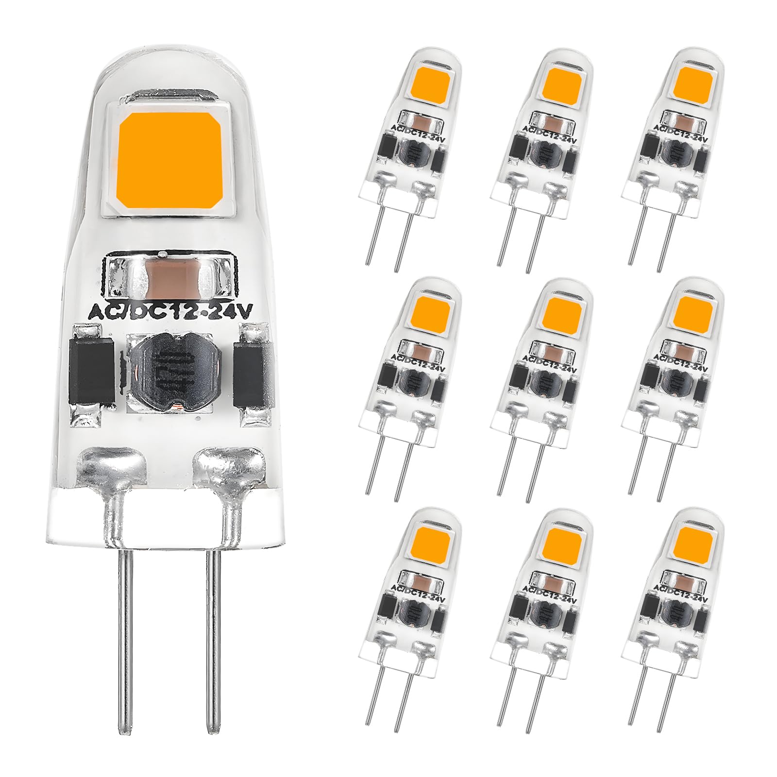 I-SHUNFA G4 LED Dimmable Bulbs Warm White 3000K,AC/DC 12-24V Light Bulb,1.2W Replaces 12W-15W Halogen Lamps,125LM Energy Saving LED Mini Bulbs,No Flickering,Pack of 10