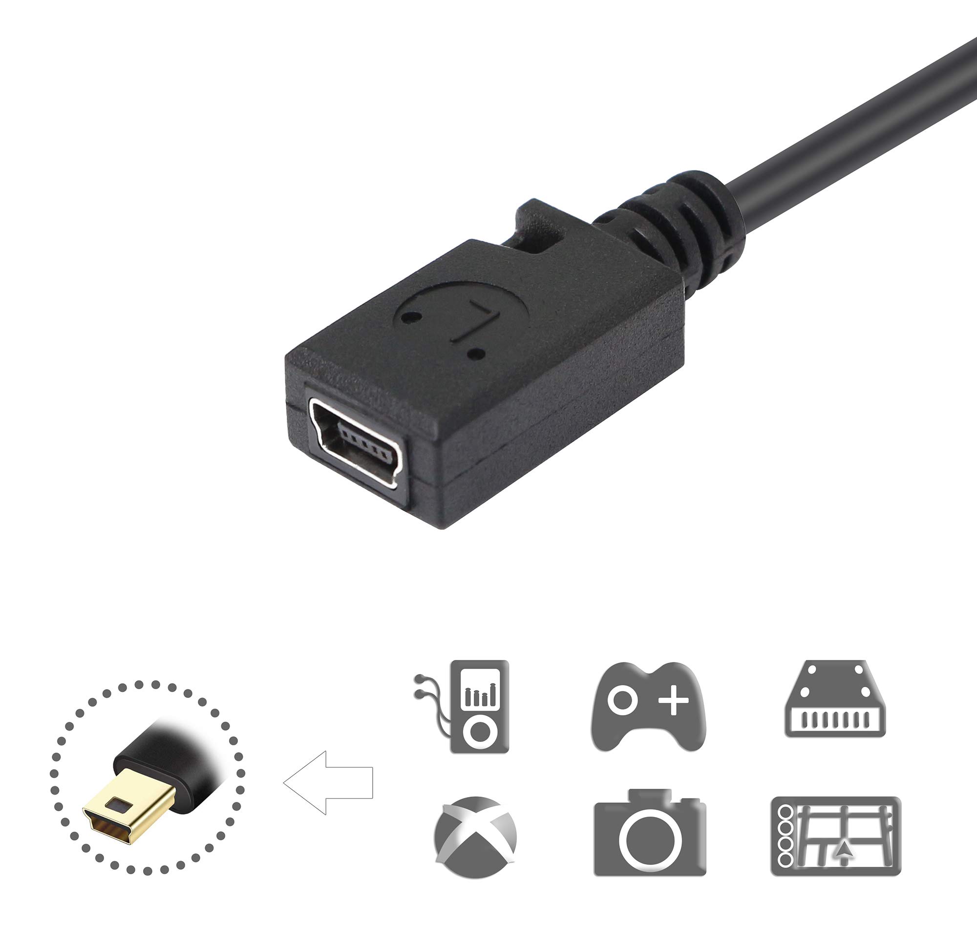 Cerrxian, cavo di estensione USB di tipo C, da Mini USB 2.0 femmina a USB di tipo C maschio, cavo di ricarica e sincronizzazione, adattatore e convertitore, cavo lungo 25,4 cm