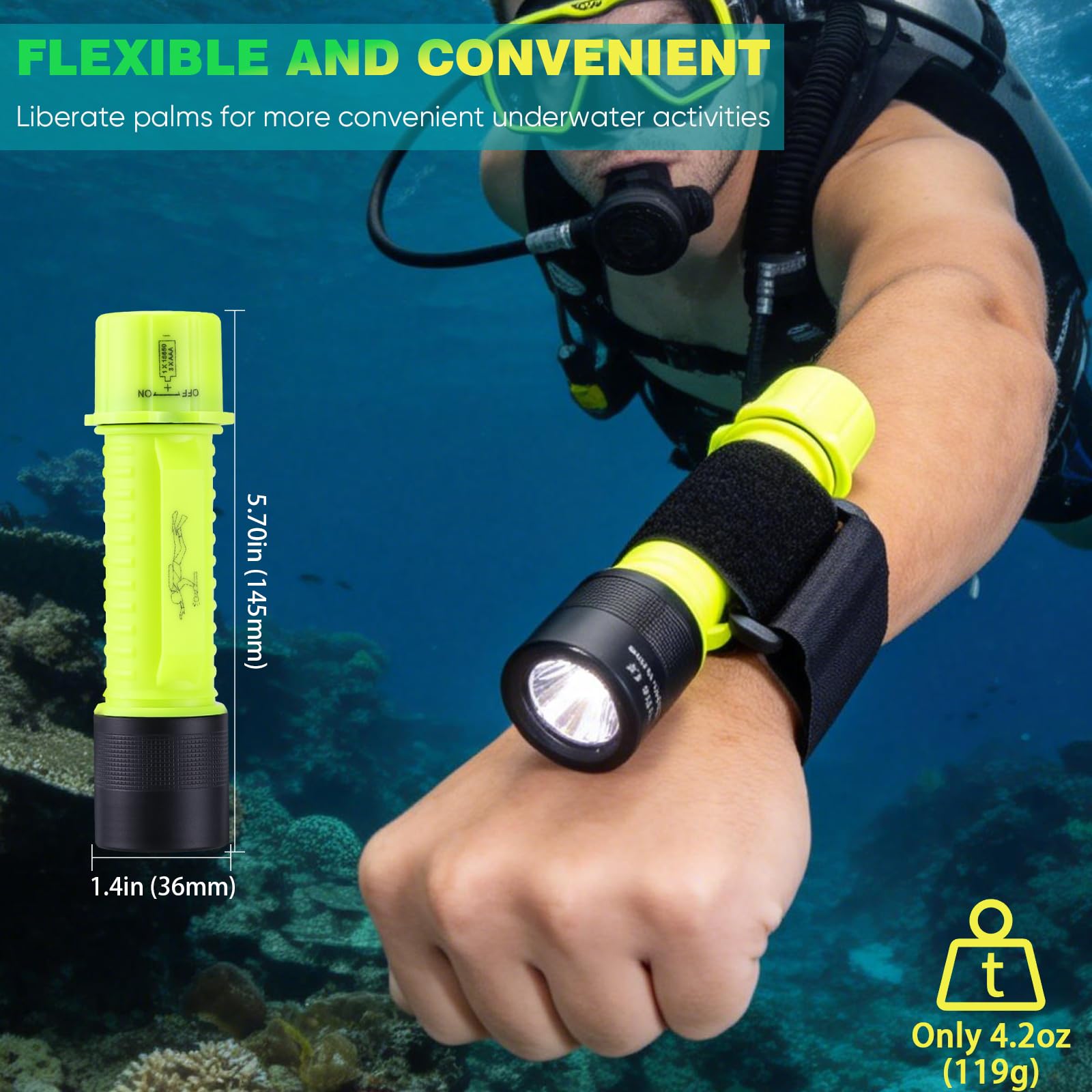 NAKCNM Tauchlampe 2 Stück, IPX8 Wasserdicht Wiederaufladbar Taucherlampe LED mit 3 Modi, 1200 Lumen Batteriebetrieben Unterwasser Taschenlampe Taucherleuchte zum Tauchen, Schnorcheln, Angeln