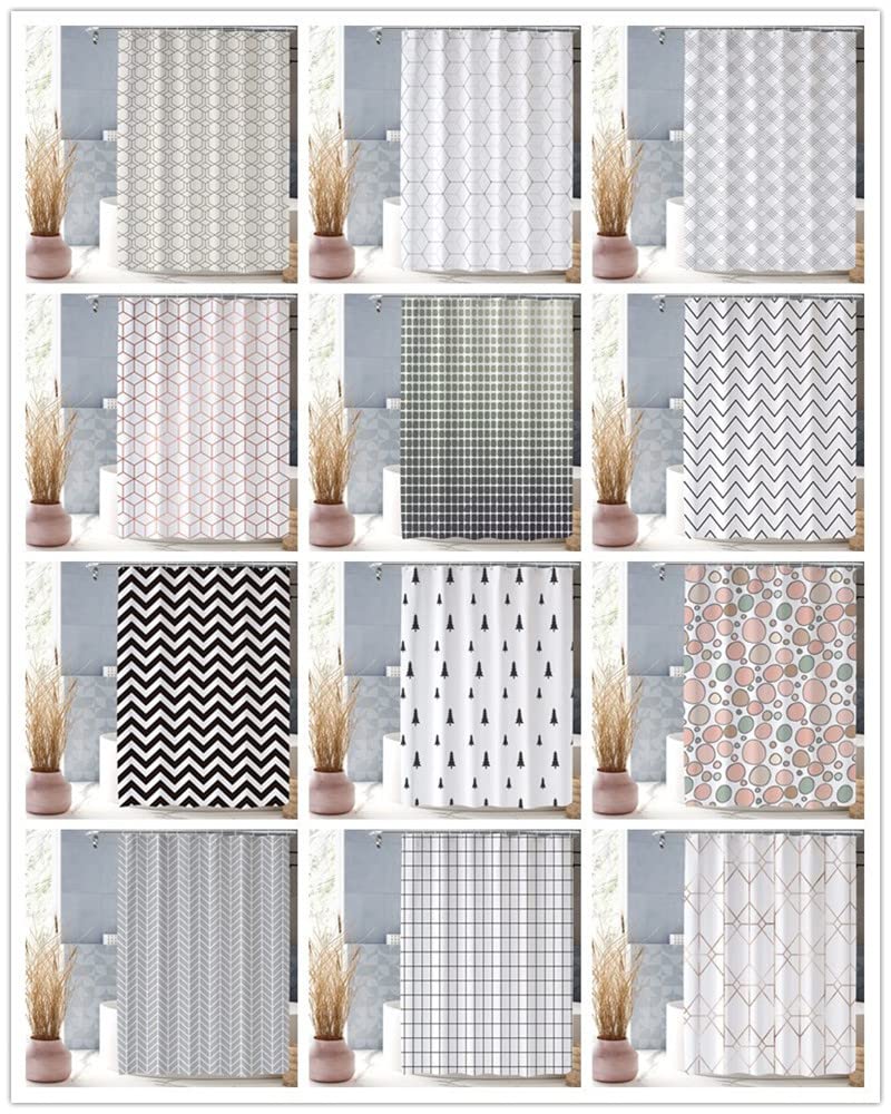 Hiseng Rideau Douche Imprimé Plante, Polyester Rideau De Douche Tissu Imperméable Lavable Ourlet Lesté Rideau Baignoire Salle De Bain Shower Curtain Avec 12 Crochets (180x200cm,Plante Verte