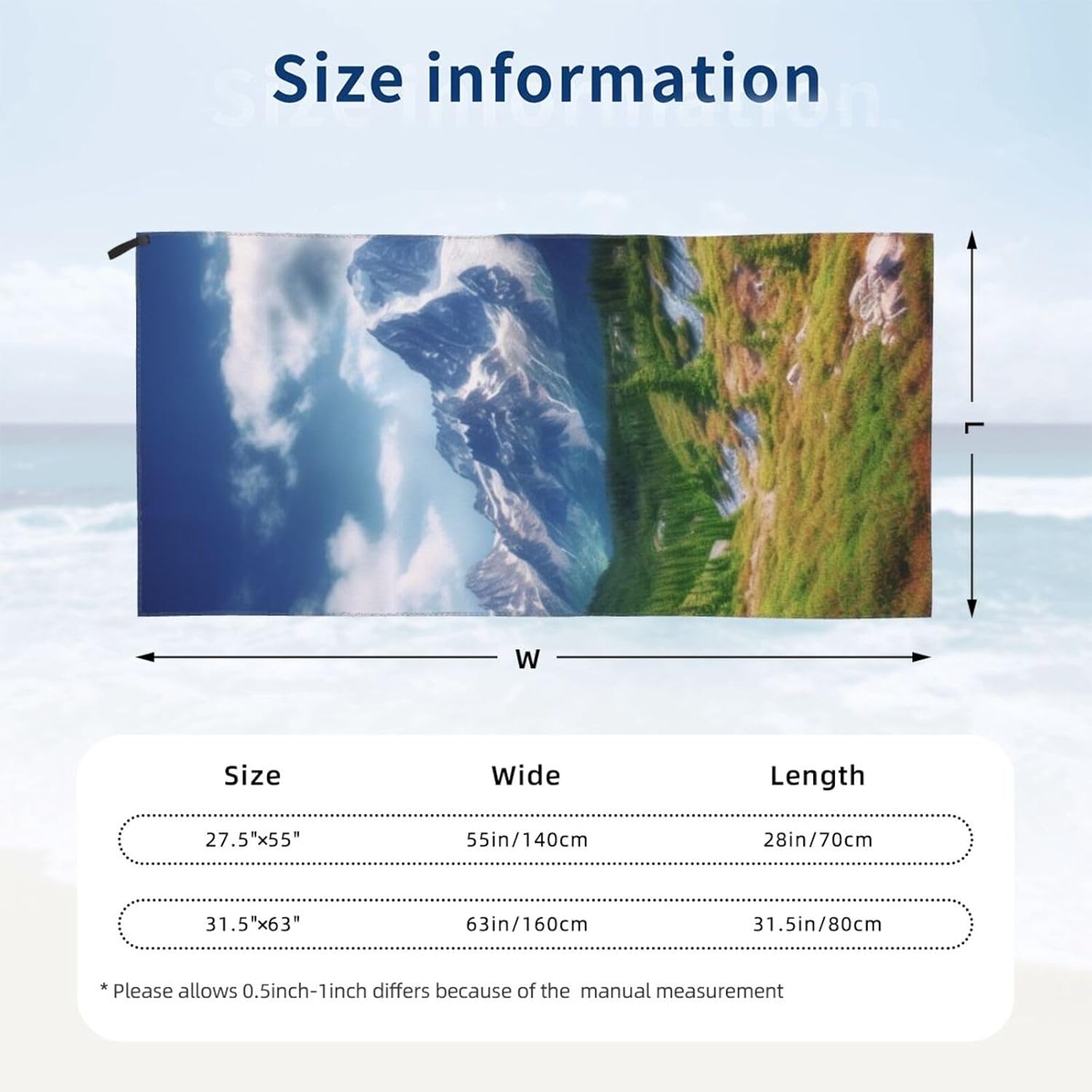 KHiry Microfiber Towel Beach Towels Mountains Landscape Quick Dry Towel Soft Lightweight Travel Towels Absorbent Large Easy Pack Travel Things Beach Blanket for Gym Sports Swimming