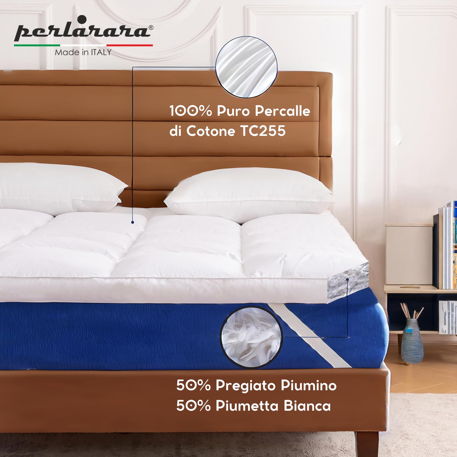 Topper Matrimoniale Relax Ultra 160x190 Cm - In Piuma D'Oca E Memory Foam, 6 Cm Di Spessore - Foto 5