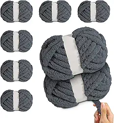 Fio de chenille jumbo grosso para crochê de tricô à mão – 8 novelos × 227 g (25 metros cada) fio volumoso super macio grosso para cobertores, cachecóis, almofadas e artesanato DIY (cinza)