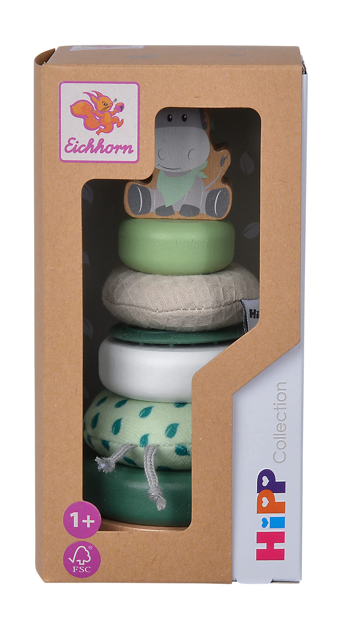 Eichhorn - Baby Hipp - Tour à Empiler - Jeu d'Eveil - Anneaux en Bois, Tissus et Silicone - Dès 12 Mois - 100005869