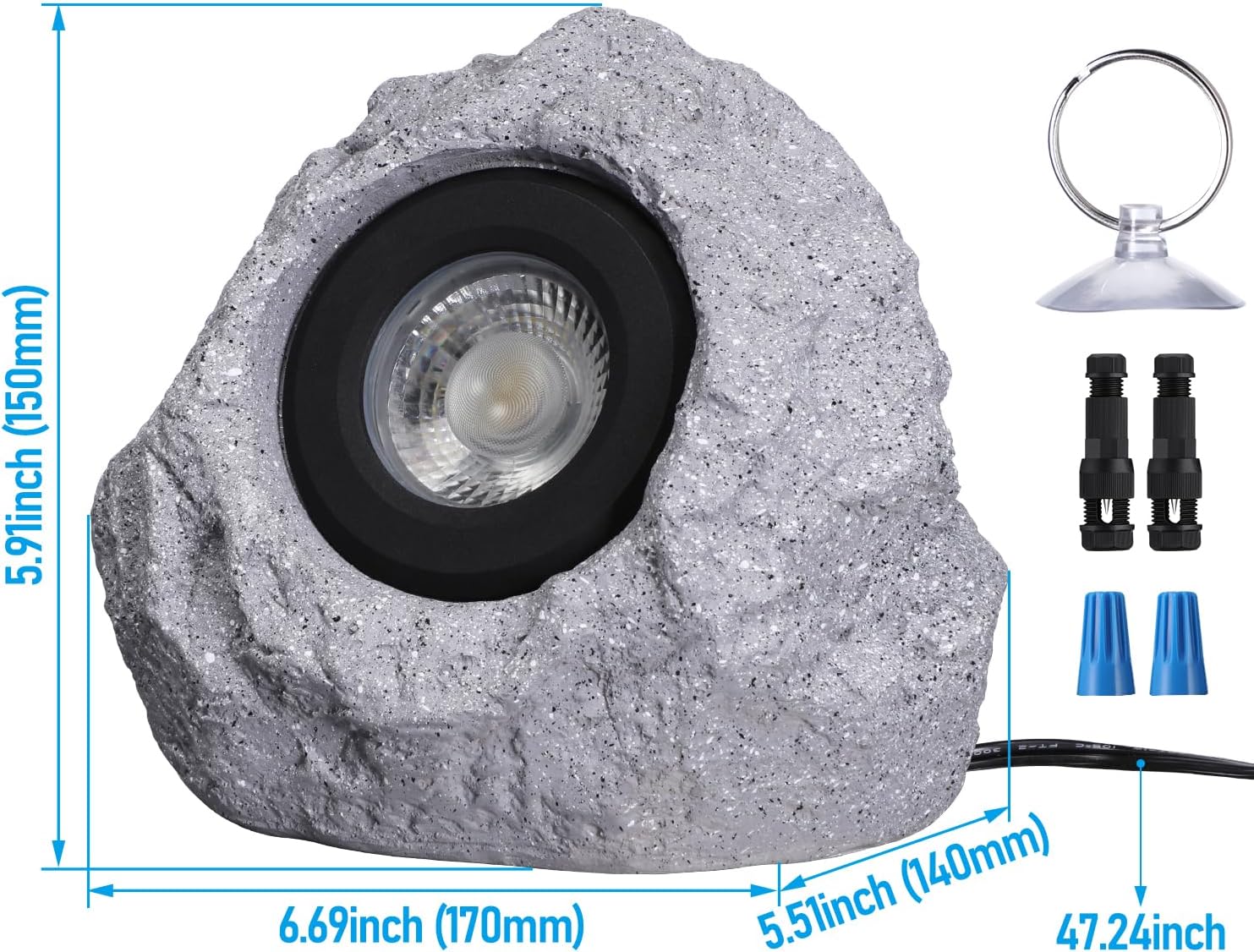 LEONLITE 5CCT LED Rock Lights Outdoor, 5W Low Voltage Landscape Spot Light for Garden, Yard, Decorative Stone Light, 12-24V AC/DC, CRI90, 200lm, IP65 Waterproof, Triangle, Light Gray, Pack of 2