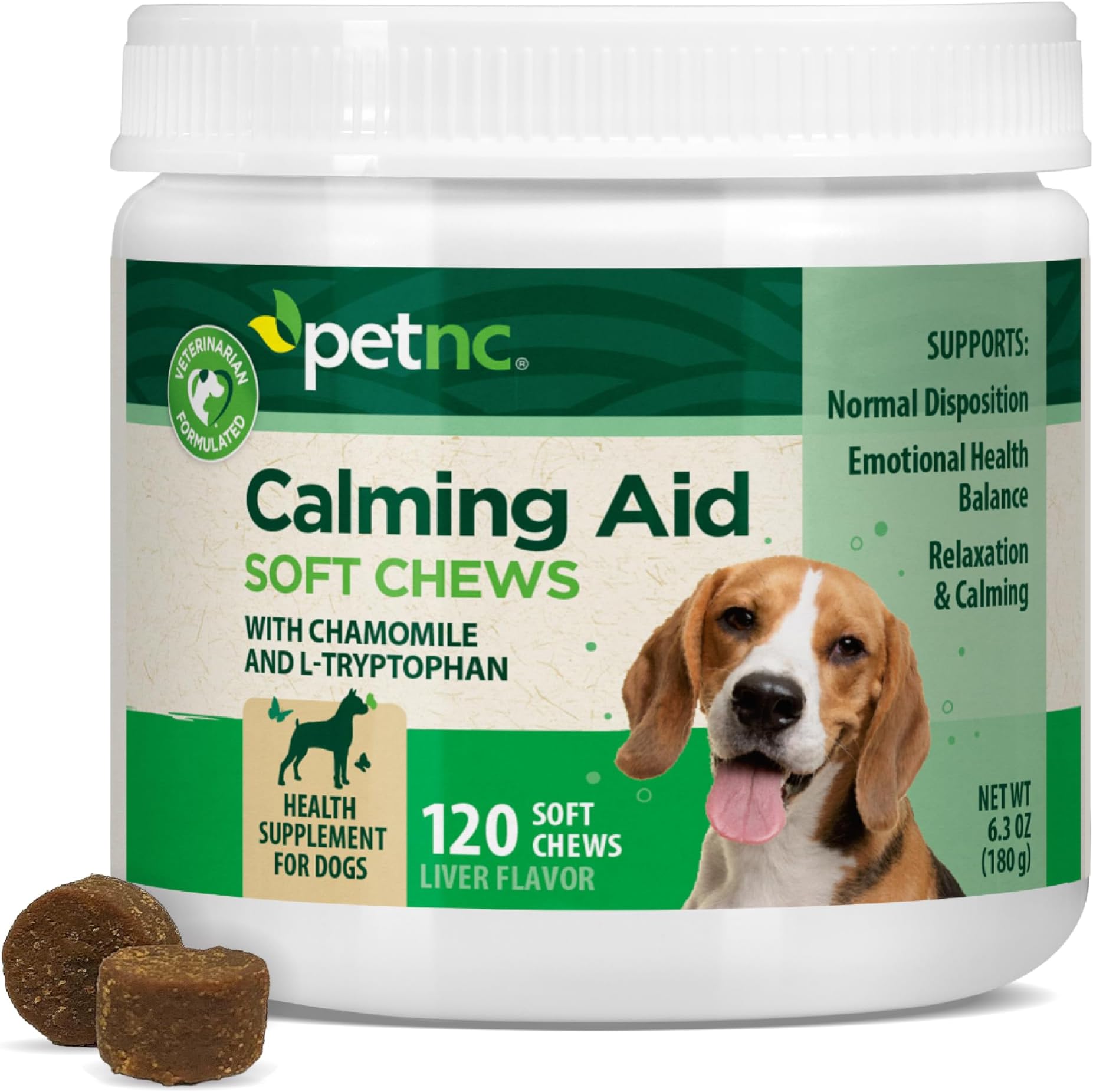 PetNC Natural Care Calming Aid Soft Chews for Dogs, 120 Count