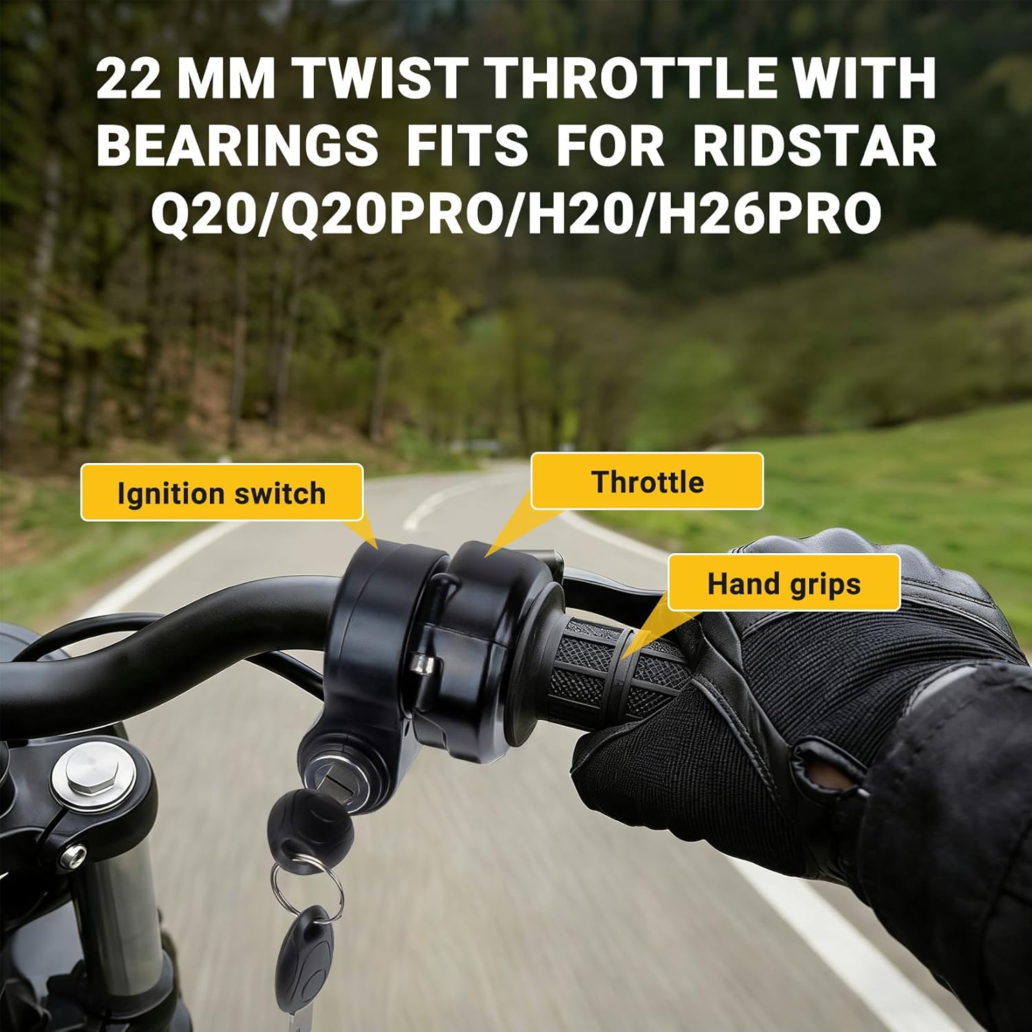 Full Twist Throttle with Rolling Bearing, PSLER Full Twist Throttle with Key Ignition for Ridstar Q20 Ebike Full Twist Throttle Grip