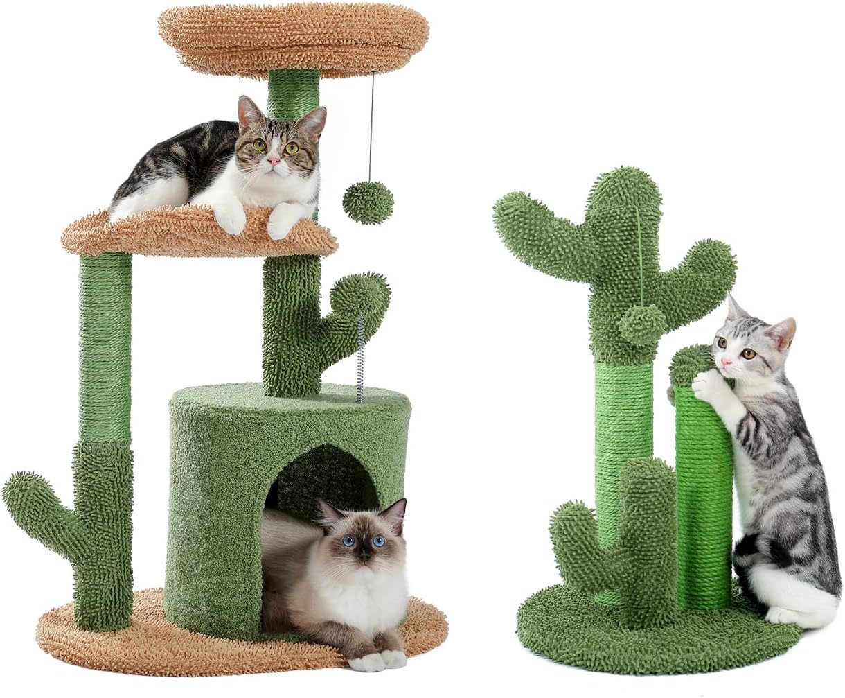 PAWZ Road Cat Tree 32 Inches Cactus Cat Tower Bundle with 23 Inches Cactus Cat Scratcher Featuring with 3 Scratching Poles : Pet Supplies