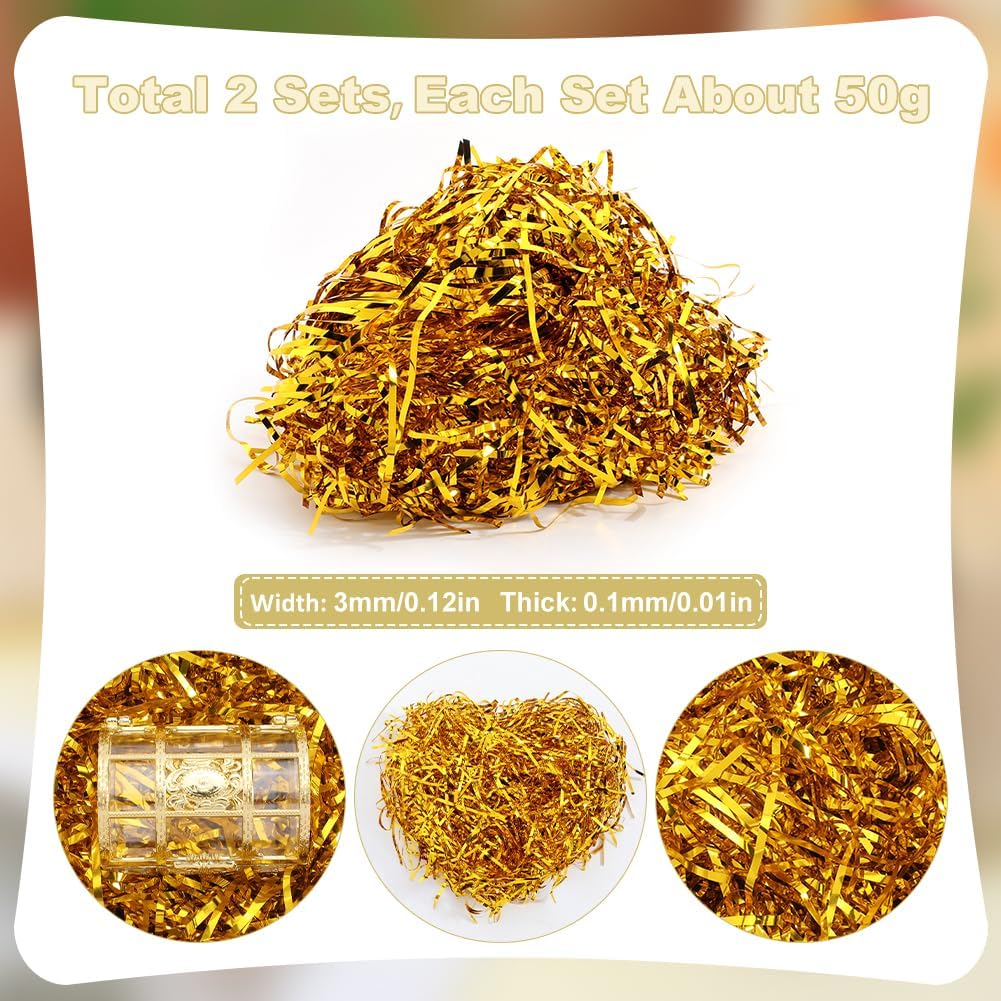 SOFPLATE 100G Basket Filler Paper Shred Gold Box Filler Crinkle Paper Plastic Shiny Metallic Iridescent Film Hamper Shreds Confetti for Gift Wrapping Box Stuffer Basket Filling DIY Birthday Decoration - Image 2