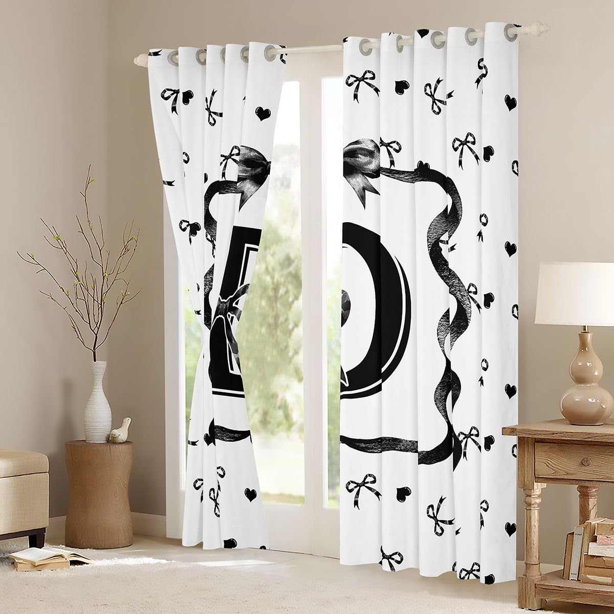 Homewish Urocza czarna muszka zasłony okienne, 117 x 183 cm, 2 zestawy paneli – początkowe kokardki, zasłony zaciemniające, urocza , kokarda, zasłony okienne, księżniczka, muszka do sypialni