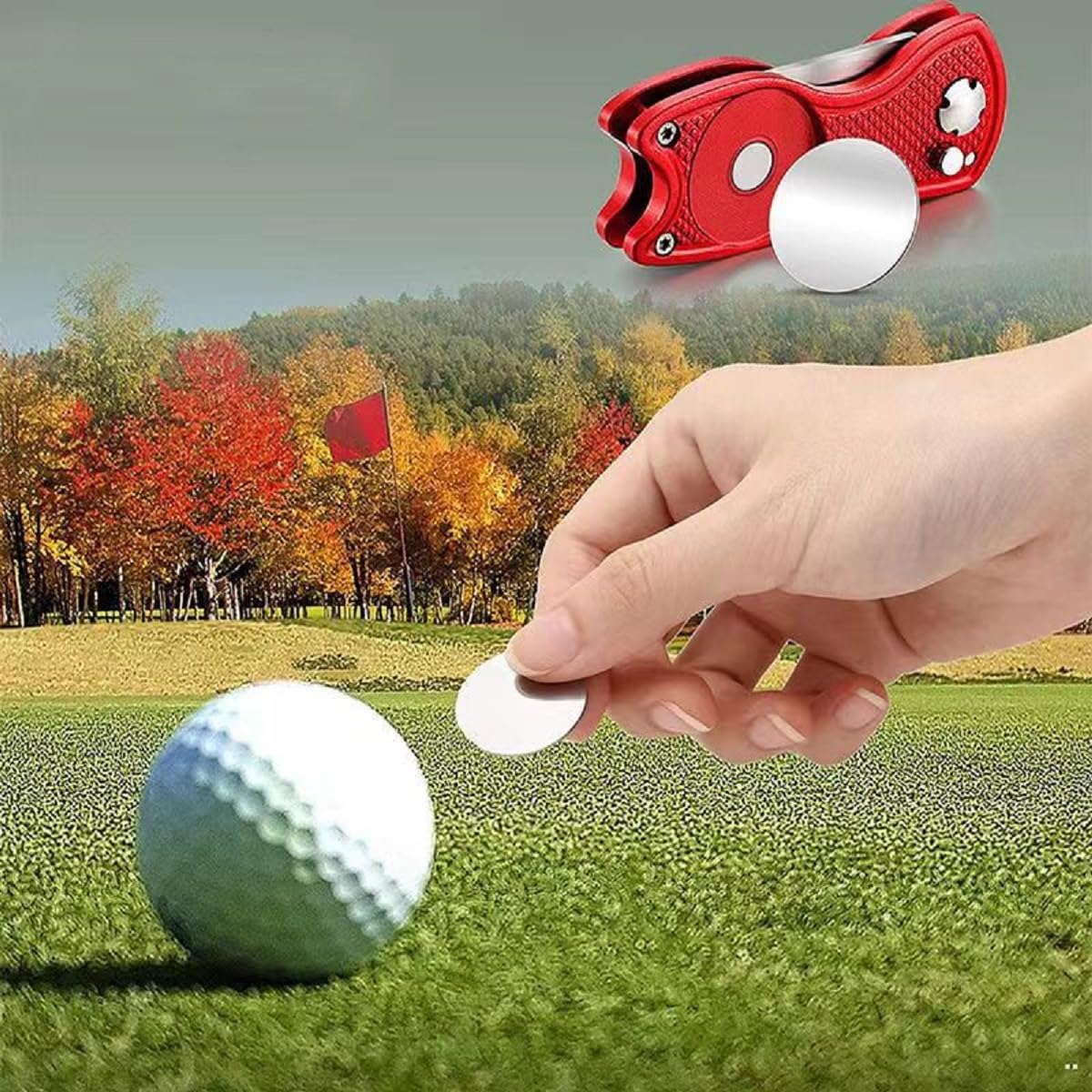 Kiuiom Golf Horquilla Arreglapiques Plegable 2PC Herramienta Reparación Divot Campo de Golf con Mosquetón