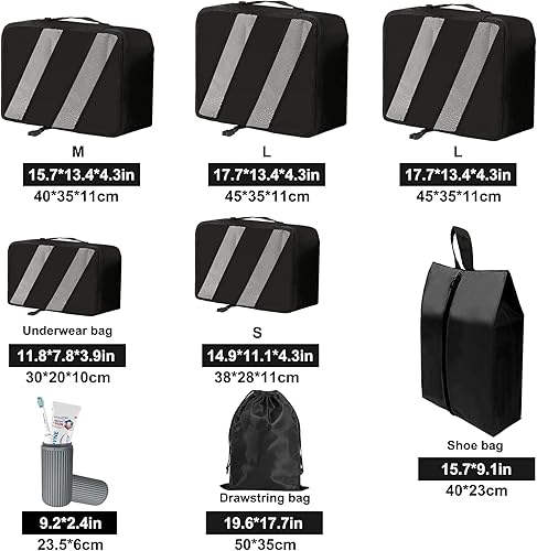 Miniatura 2 de Cubos de embalaje para maleta, 8 cubos de embalaje, organizadores de equipaje de viaje, impermeables, bolsas organizadoras de maleta, bolsa esencial