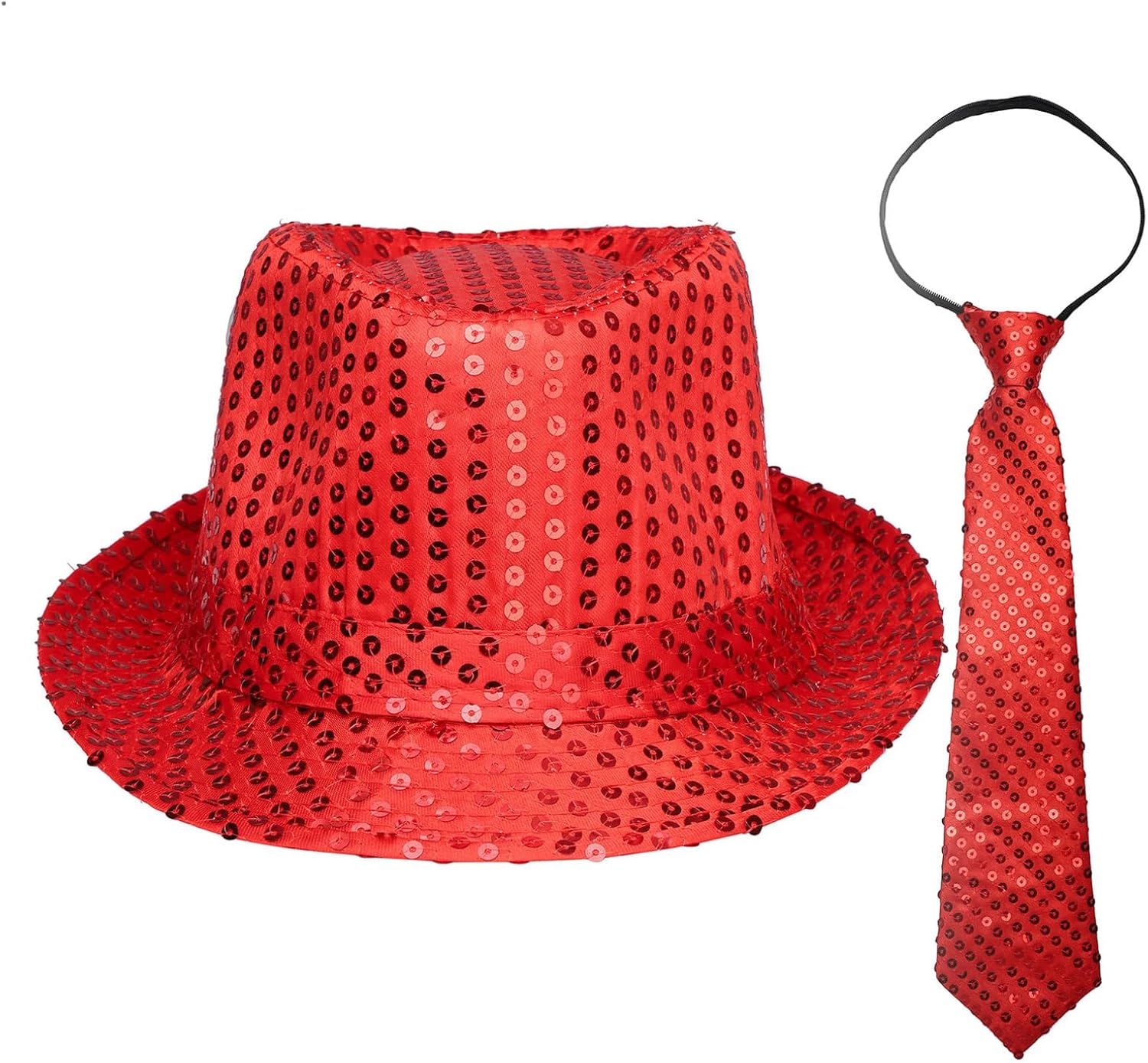 YiZYiF Sparkling Sequin Party Hat Glitter Jazz Caps with Pre-tie Necktie Sequin Fedora Hat for Kids Adult Stage Performance