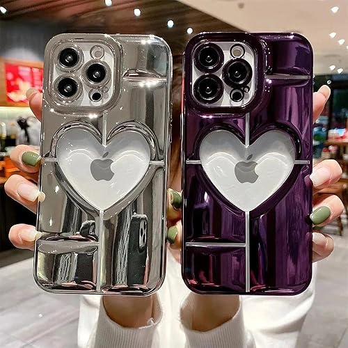 Miniatura 8 de Casechics Funda compatible con iPhone, funda de lujo galvanizada con forma de corazón hueco, protección para lente de cámara, suave a prueba de