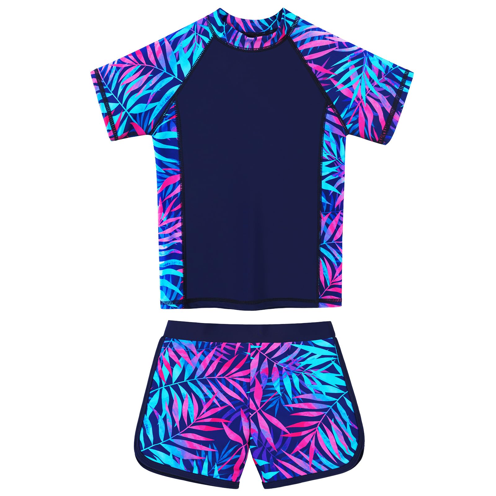 BAOHULU Girls Rash Guard Swimsuit Two Piece Bathing Suit UPF 50+ Short Sleeve Summer Beach Swimwear Size 3-14 Years