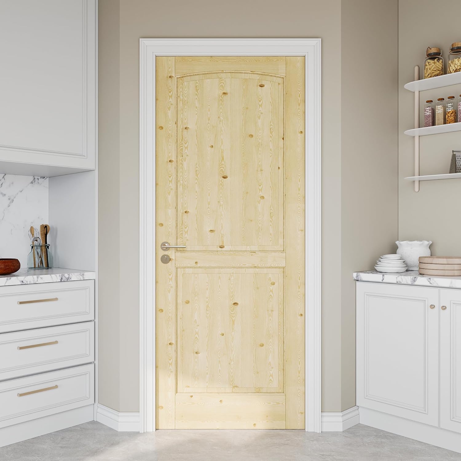 32" x 80" Pine Wood Slab Door, 2-Panel Solid Core Interior French Doors, Uninished Paintable Single Door Panel for Utility Room Pantry Closet as Prehung, Pocket, Bifold Barn Doors
