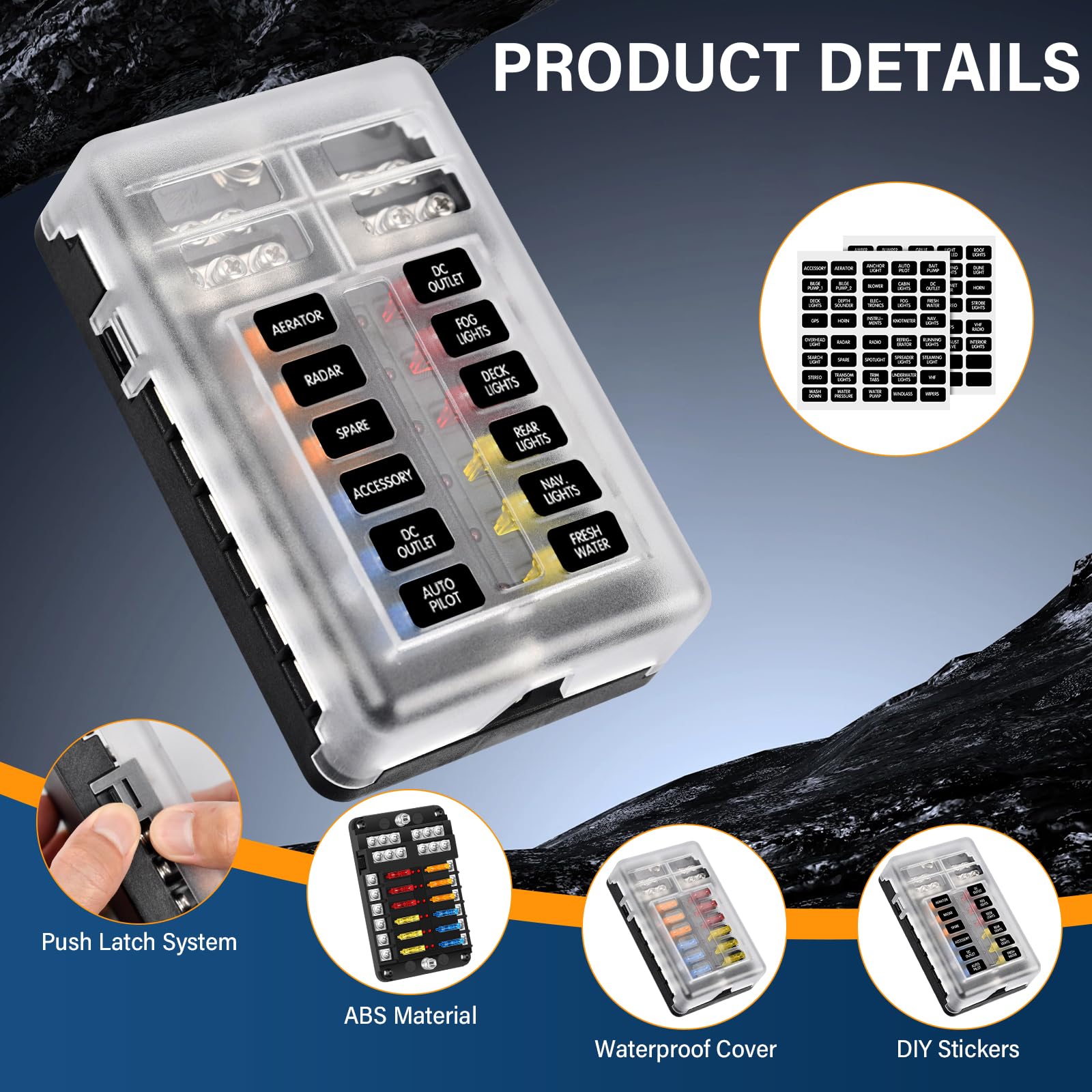 Caja Portafusibles 12 Vías 12V con Lámpara LED para Coche Marino Van SUV