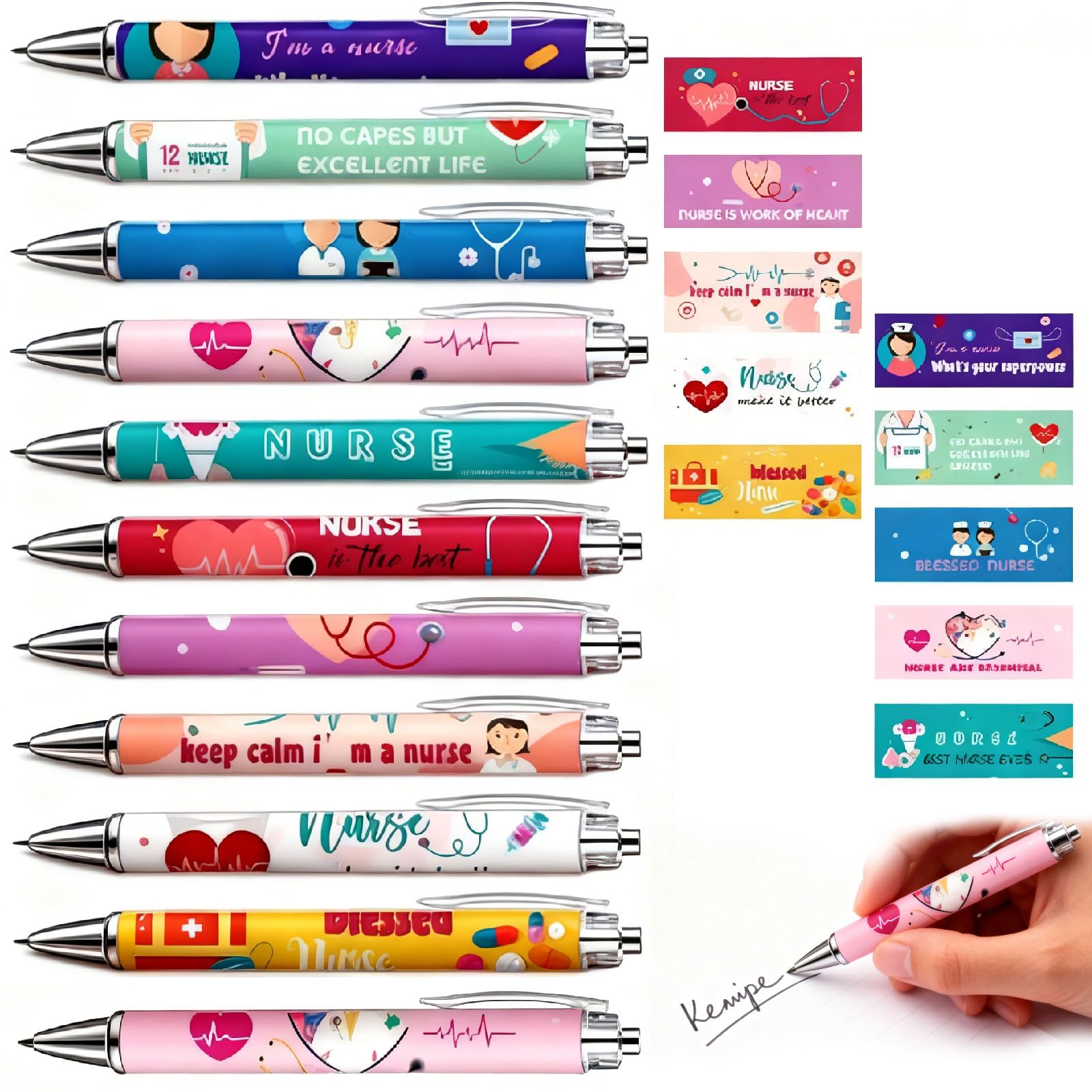 Eowppue Bulk Nurse Pens Set – 20pcs Retractable Ballpoint Pens with Motivational Quotes, Colourful Ink Nurse Gifts for Appreciation, Students, Colleagues, Office Use
