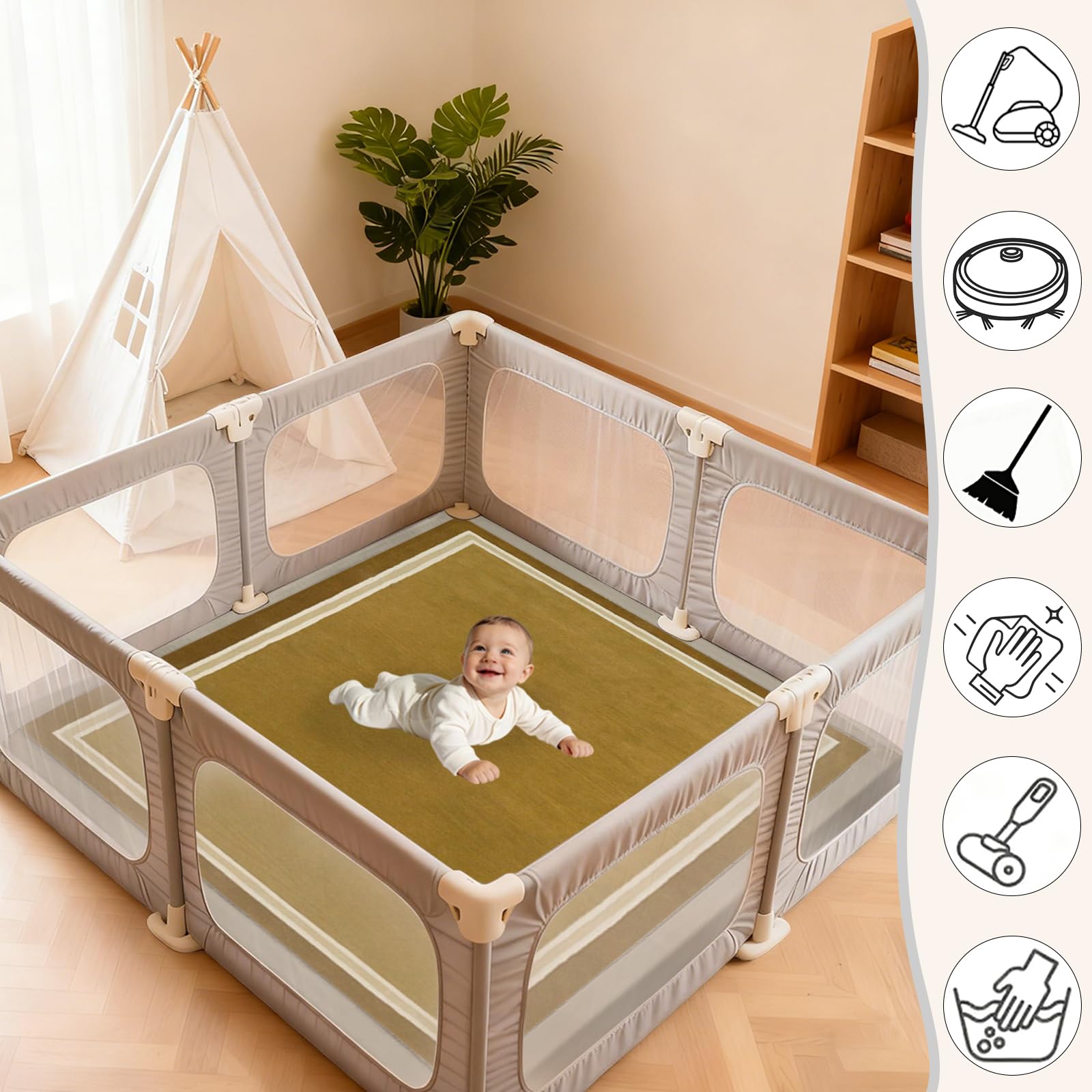 2 cm EXTRA DICK Spielmatte Baby, Krabbelmatte Baby, Hochwertige Babymatte aus Memory Schaum - Kinder Spielteppich, Teppich Kinderzimmer, Babygeschenk Braun 200 x 300cm
