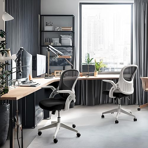 Miniatura 2 de CAPHAUS Silla de oficina ergonómica abatible, silla de escritorio acolchada de malla transpirable, soporte lumbar, silla giratoria con ruedas,