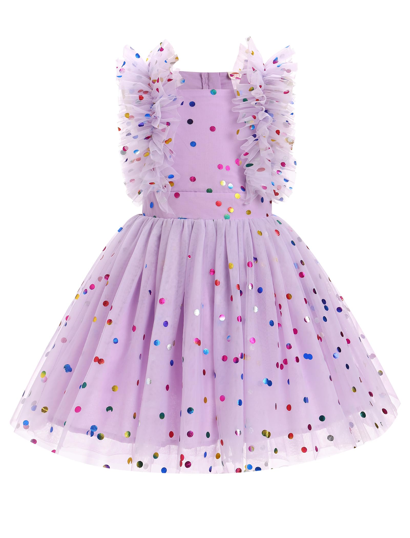 Girls Birthday Party Dress Ruffle Sleeve Sequin Dots Floral Tulle Princess Wedding Pageant Formal Bance Gown