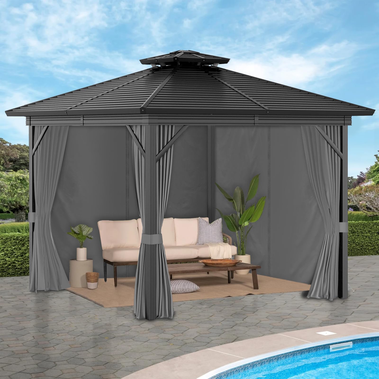 Pavillon 4 Seitenteile 3x3m Wasserdicht UV Schutz Grau