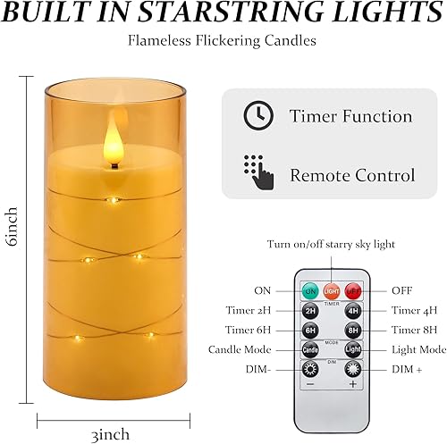 Miniatura 6 de Aignis Flickering Flameless Candles in Unbreakable Plexiglass Shell with Embedded String Lights, Breath Flame Battery Operated LED Candles with