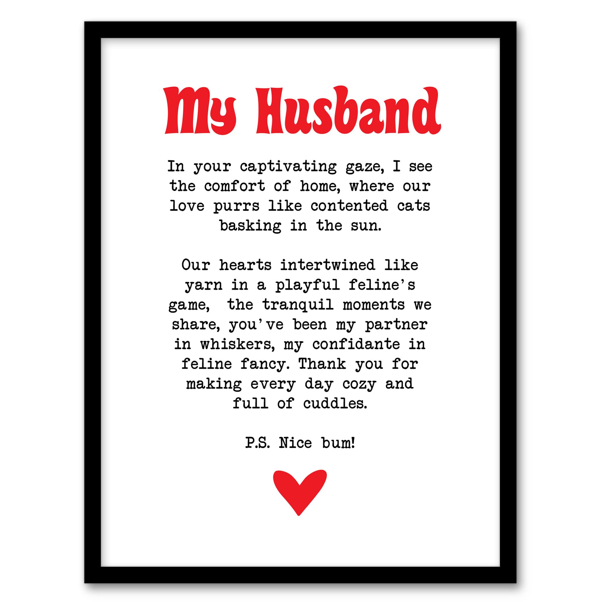 Artery8 Love Poem Cat Lover Husband Romantic Poetry Fun Bedroom Artwork Framed Wall Art Print 18X24 Inch
