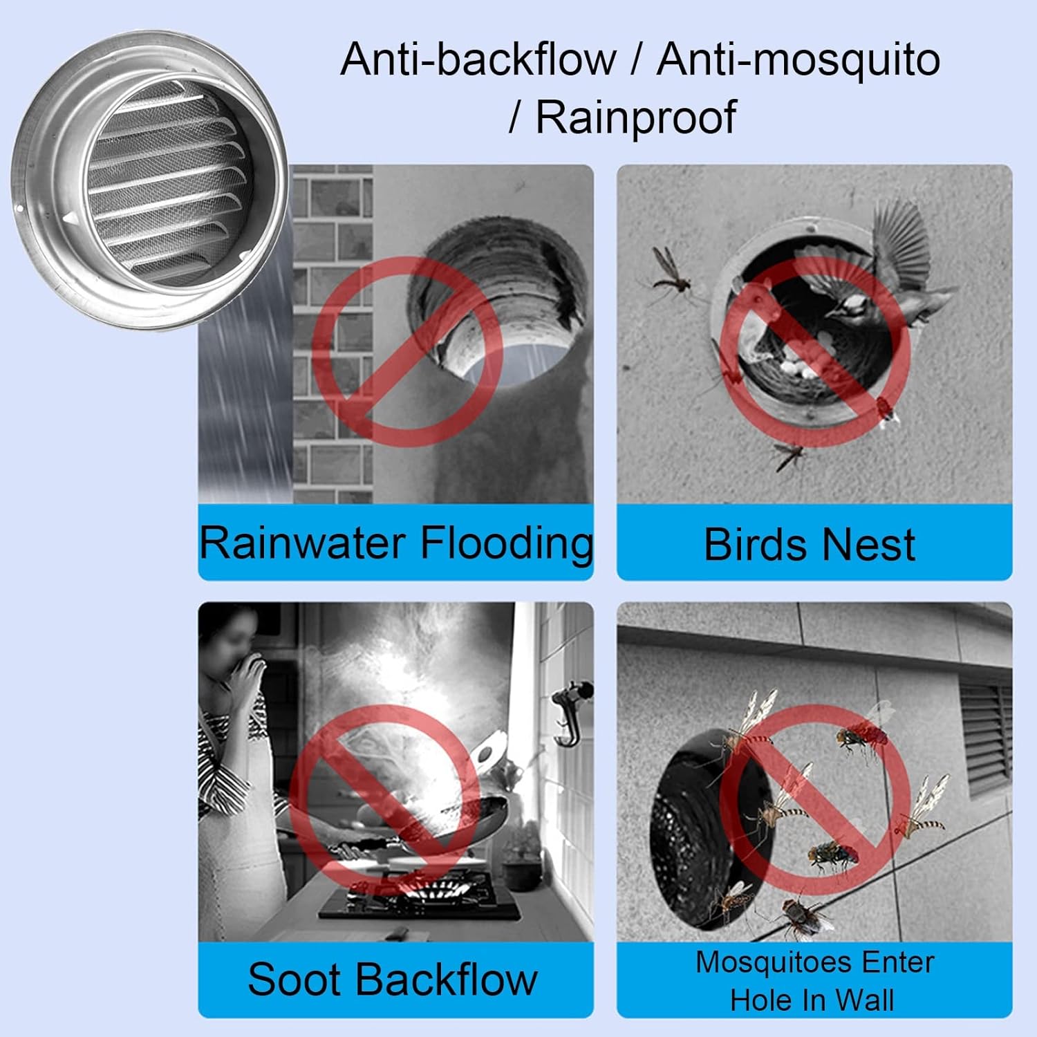 Ventilation Outlet Air Vent Round Cowl Stainless Steel Wall Fresh Ball Shape Waterproof Exhaust Intake Vent Duct Cover With Mesh, Spherical Air Valve Grill Cover, Drawing Process, With Gloves