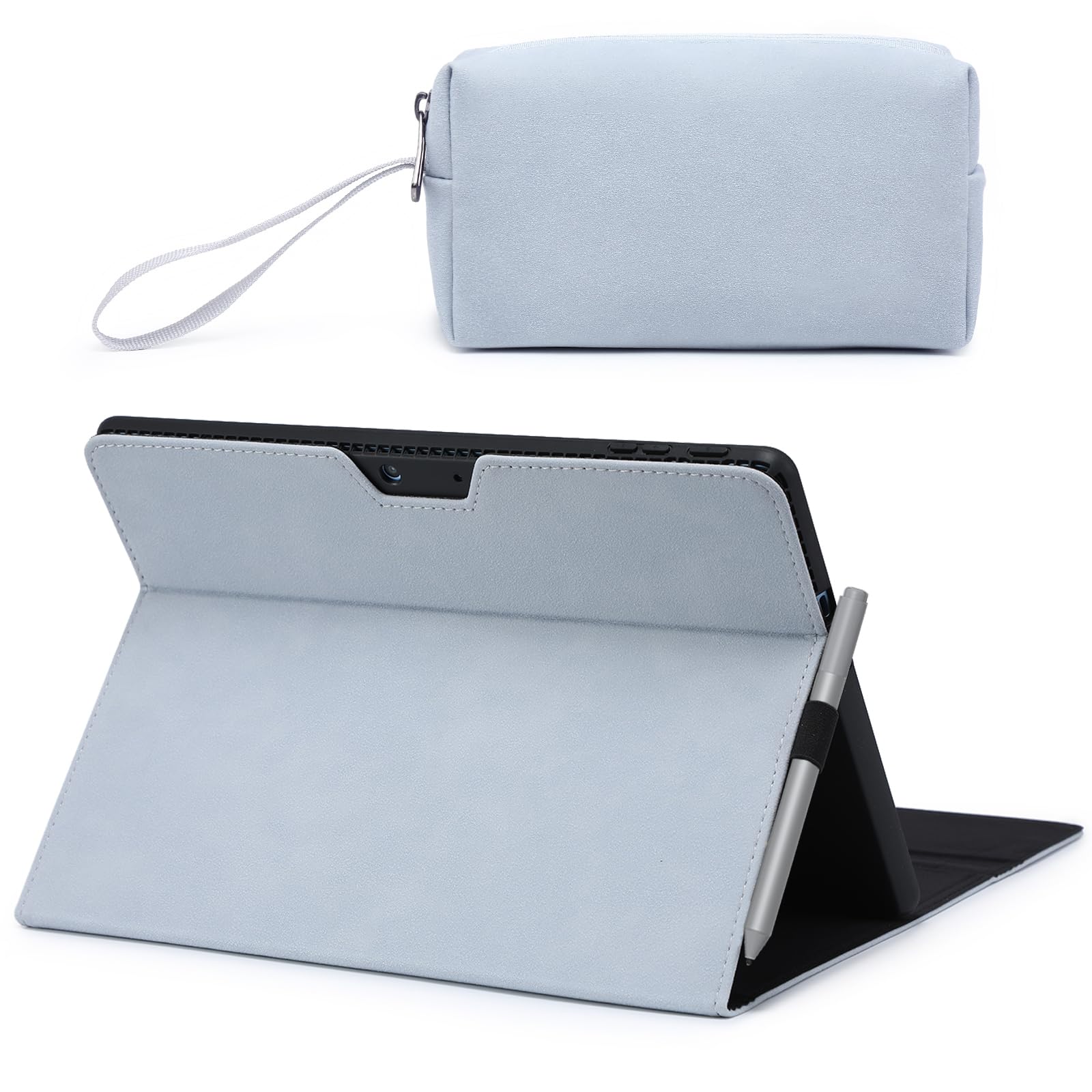 HYZUO Funda Protectora para Surface Pro 11 2024, Surface Pro 10 2024, Surface Pro 9 2022, con Soporte para Lápiz Óptico, Compatible con el Teclado Type Cover, con Bolsa Accesorios, Azul pálido
