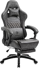 Dowinx Gaming Chair, Office Chair, Computer Chair, PC Chair, Lumbar Vibration Function, Newly Developed Carbon Fiber Leather, Ergonomic, Expandable Ottoman, Adjustable Lumbar Support (Gray)