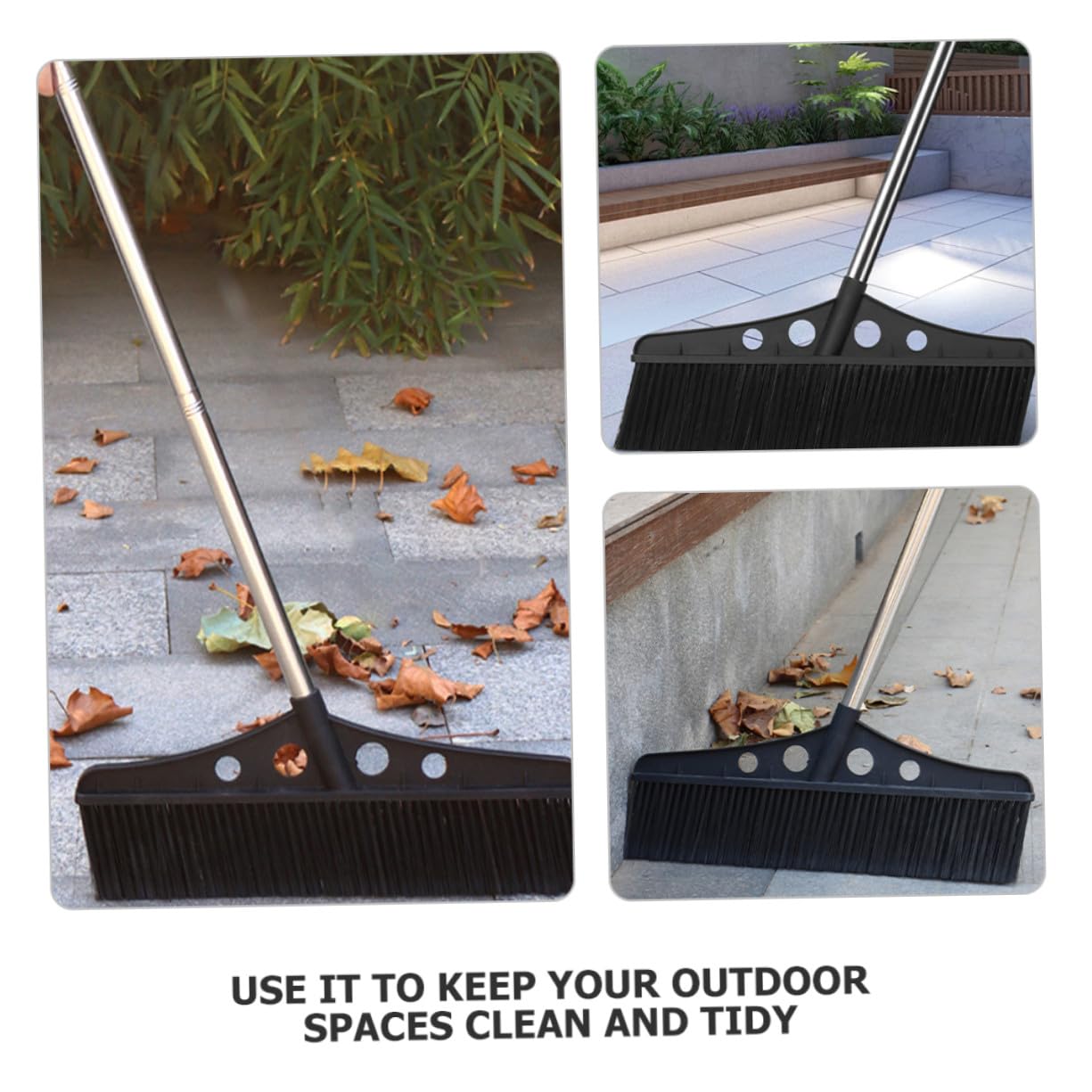 Zerodeko Scopa da Giardino Acciaio Inossidabile e Setole in Nylon con Manico Ergonomico per Pulizia Efficiente Nero di Balconi e Stadi