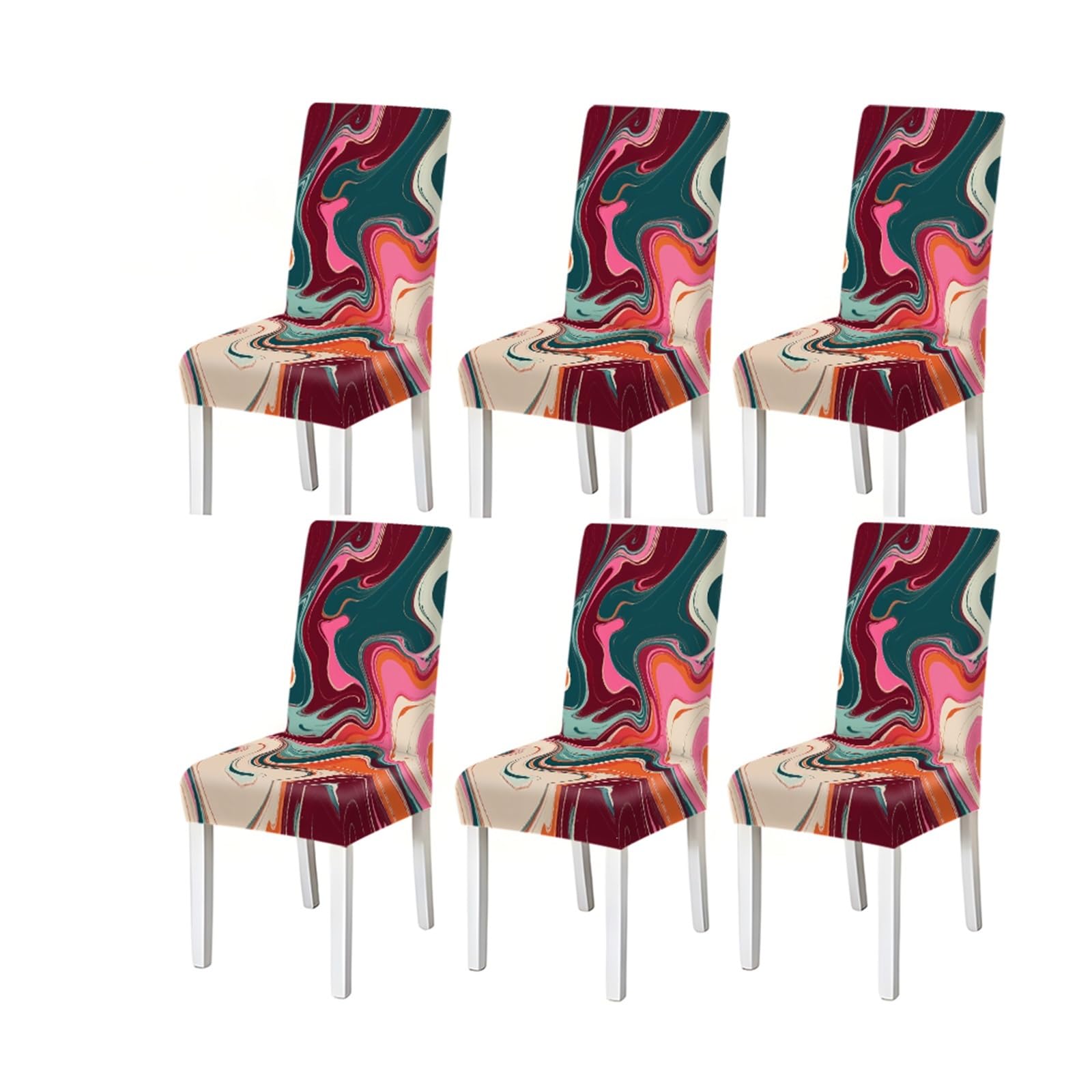 FZJKGH Abstract Liquid Marble Pattern Print Dining Chair Covers Set Of 2/4/6, Stretch Slipcovers For Kitchen Dining Room Removable Stretch Slipcovers for Dining Chairs(6PCSChair cover)