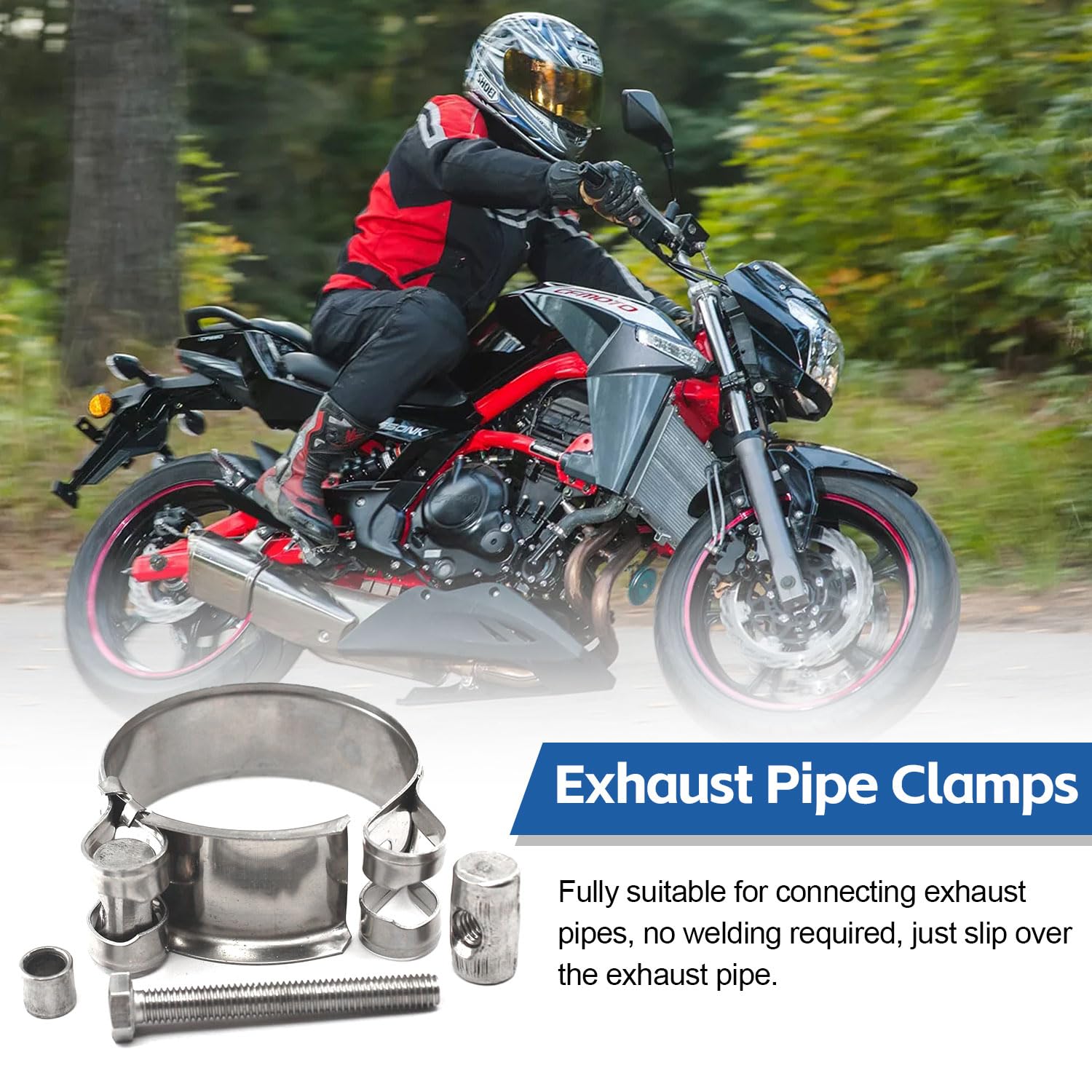 2 Morsetti Per Tubi In Acciaio Inox 304 Regolabili 52-55 Mm - Per Scarichi Auto E Moto - Foto 7