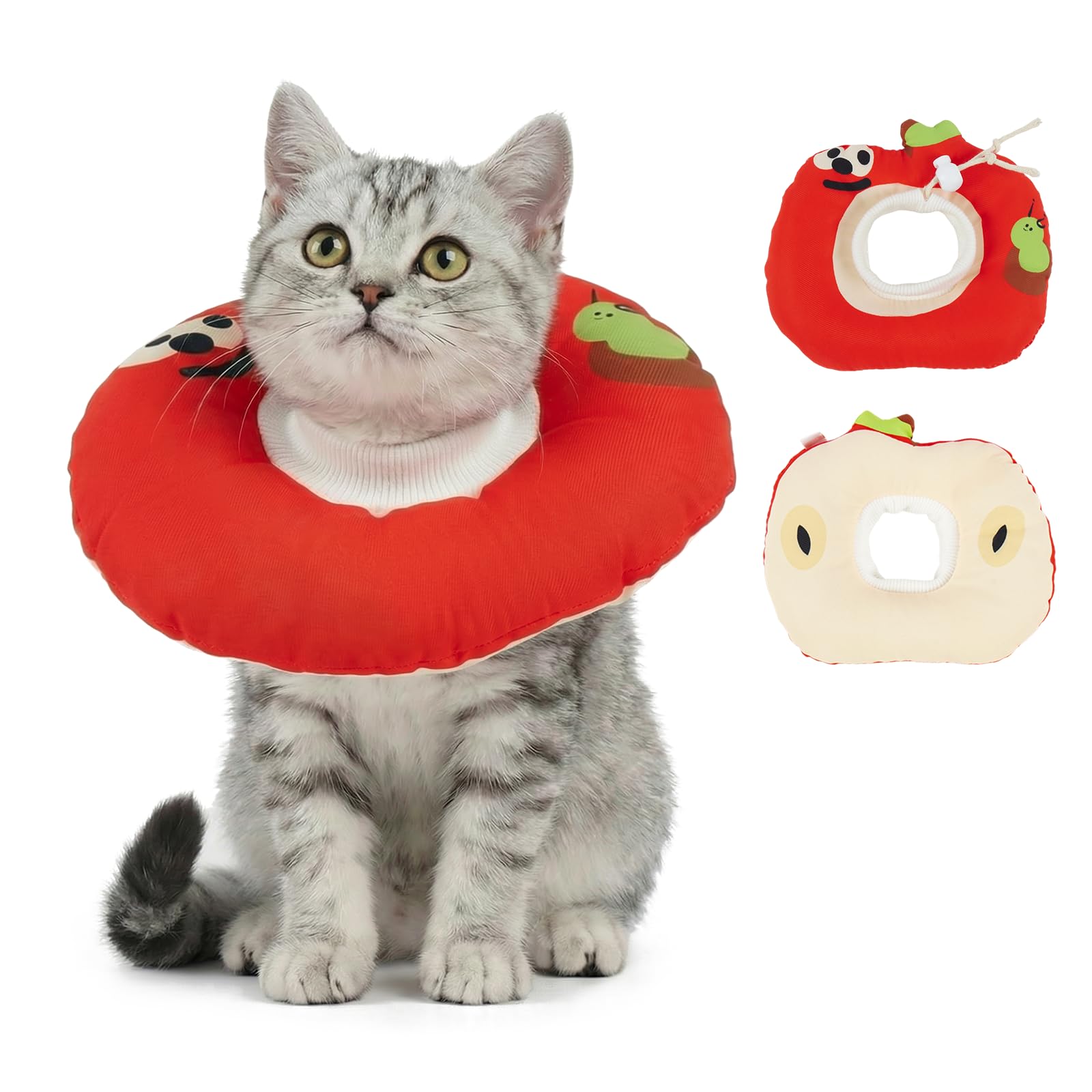 Cat Doughnut Collar, Soft Cat Neck Collar after Surgery, Adjustable Comfy Recovery Cone for Cats, Cute Kitten Cone to Stop Scratching, Waterproof Neck Wound Protector, Red S