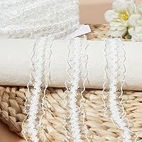 Vista 4 de BENECREAT Cinta elástica blanca de 44 yardas, ribete de volantes de 3/4 pulgadas de ancho, ribete de encaje doble con volantes, ribete elástico
