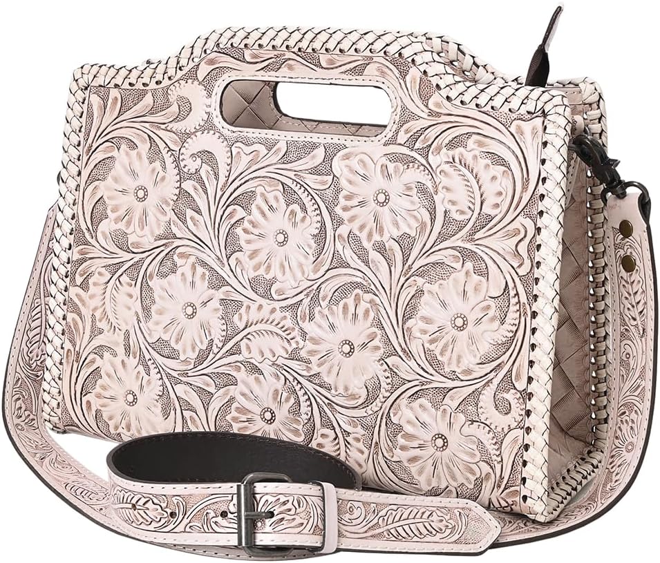 American Darling Western Hand-Tooled Genuine Leather Clutch Bag with Floral Carving, Premium Artisan Crafted Design