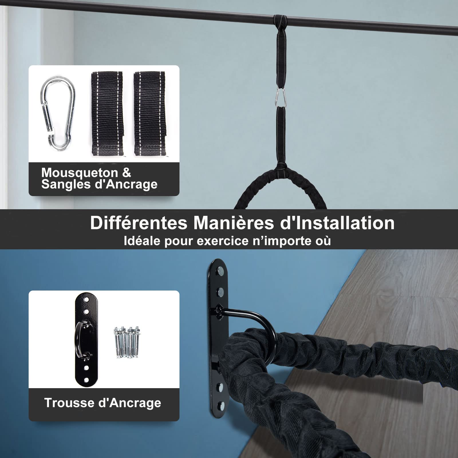 Battle Rope 12m - Corde De Musculation 35mm - Idéale CrossFit & Fitness - Inclut Mousqueton Et Sangles
