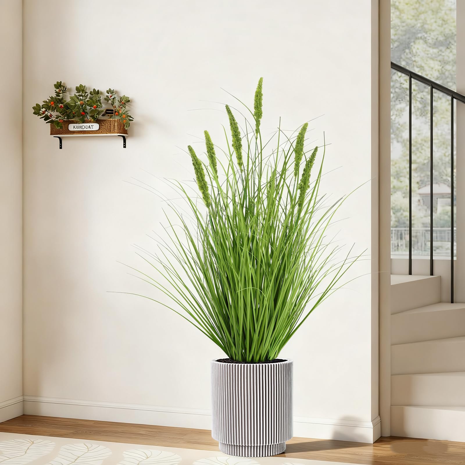 Piante Artificiali Erbacce Decorative Pianta Artificiale in Vaso, Erba di Gatto Finta Veramente Vera, Erba Artificiale per Soggiorno, Camera da Letto e Studio, Altezza 90cm