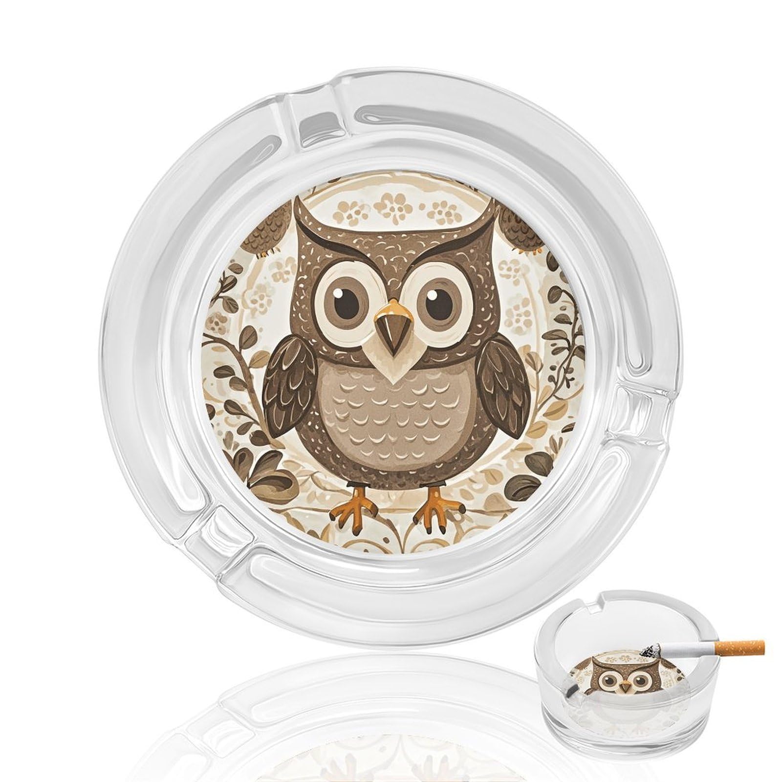 Cute Brown Cartoon Owls Ashtray Cigar Cigarette Rest Glass Outdoor Cigar Ashtrays with 3 Grooves Travel Cigar Ashtrays Fancy Cute Cool Ash Tray for Smokers Tabletop