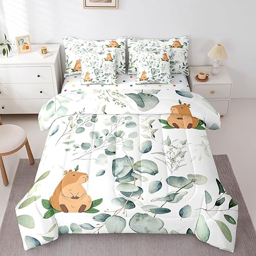 Erosebridal 7-Piece Girls Kawaii Animal Bedding Full Cute Capybara Comforter Set