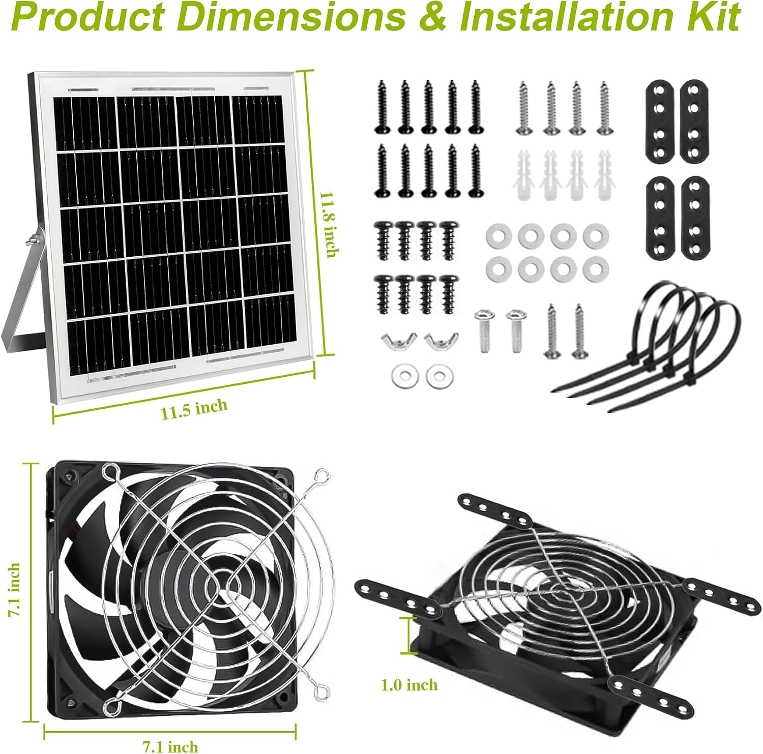 7.1" Solar Powered Exhaust Fan, 16.5 ft Cord + 25W Solar Panel Greenhouse Ventilation Fan, 3800RPM IPX7 Waterproof Solar Vent Fan for Chicken Coop, Shed, Dog House, Outdoor Intake & Exhaust