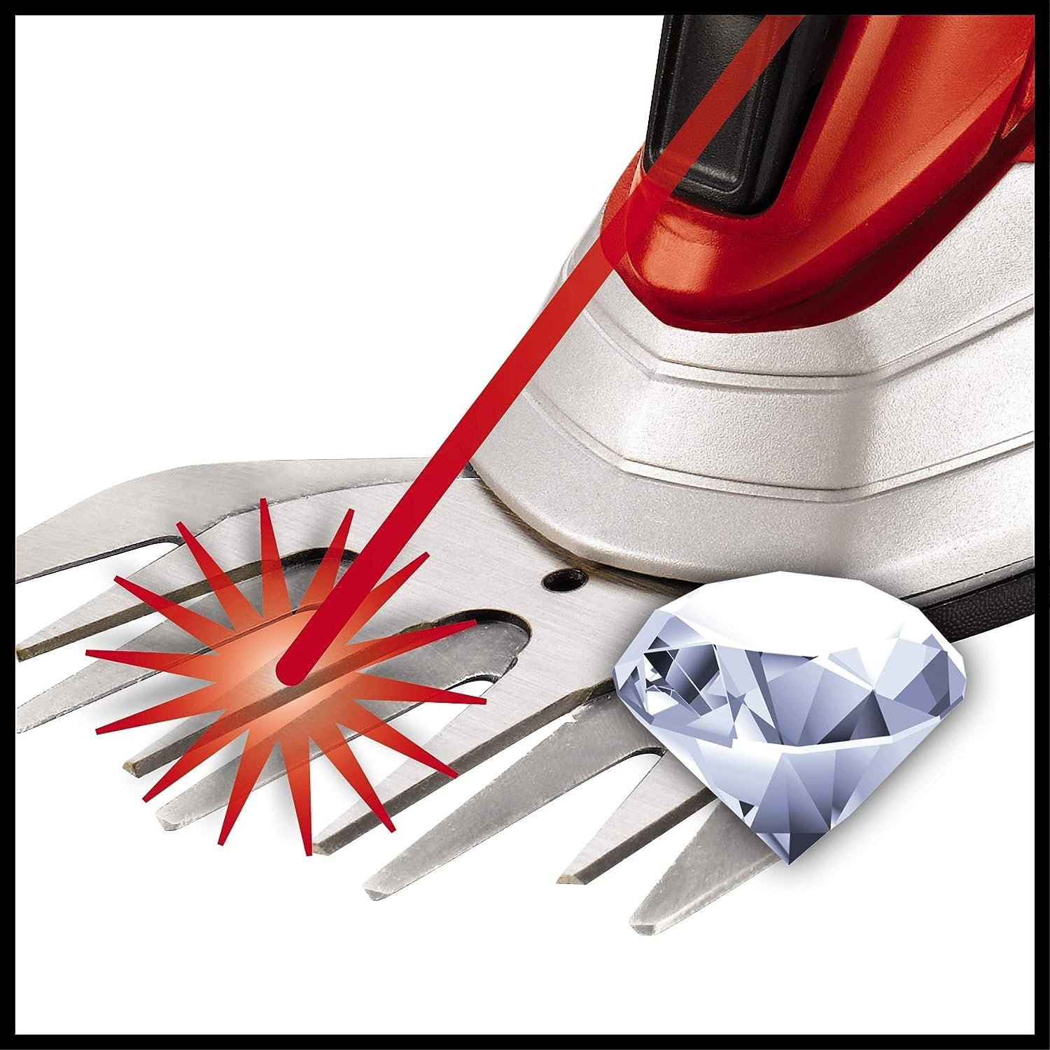 Einhell Akku-Gras- und Strauchschere GE-CG 12 Li (Lithium-Ionen, 12 V, 1,5 Ah, werkzeugloser Messerwechsel, lasergeschnittene Messer, Metall-Getriebe, Teleskopstiel, Softgrip, Sicherheitsschalter)