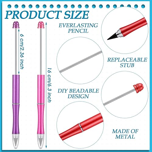 Miniatura 2 de Ctosree 14 lápices de metal sin tinta con cuentas, cuentas eternas, reutilizables, borrables, eternos, regalos para escribir, dibujar, bocetos,