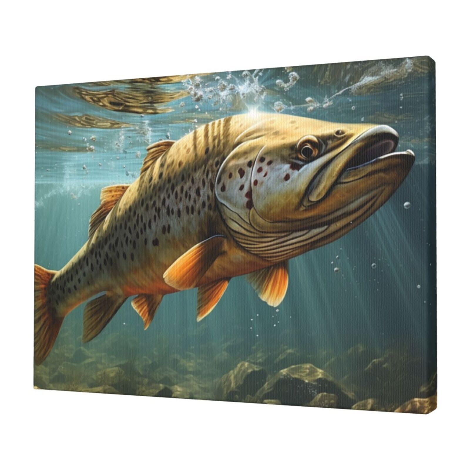 KLOPH Fish Canvas Wall Art for Living Room 12"x16" Modern Artwork Painting for Bathroom Hanging Canvas Prints Aesthetic Wallart for Bedroom Kitchen Office Wall Decor